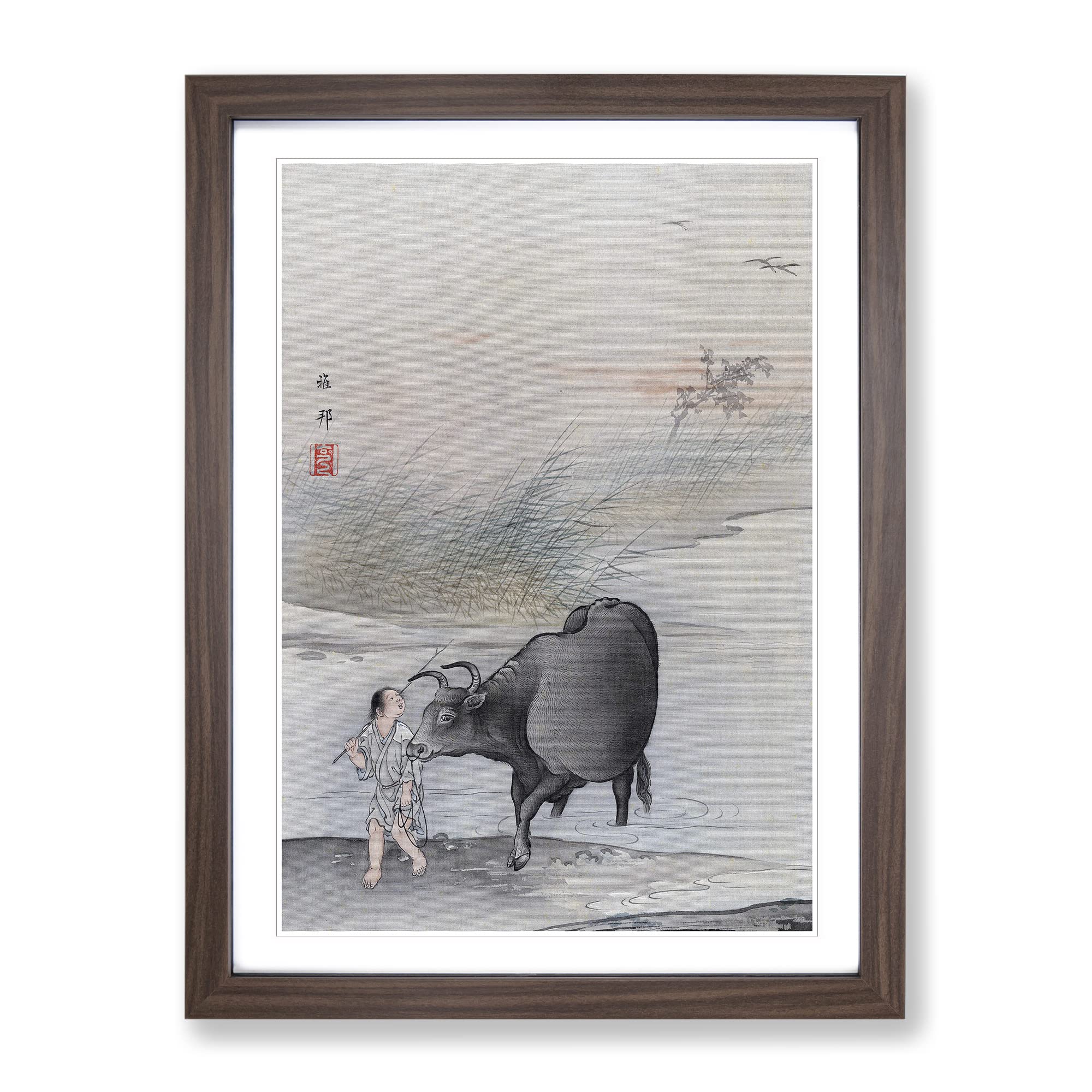 Cow At The Rivers Edge By Hashimoto Gaho Asian Japanese Framed Wall Art Print