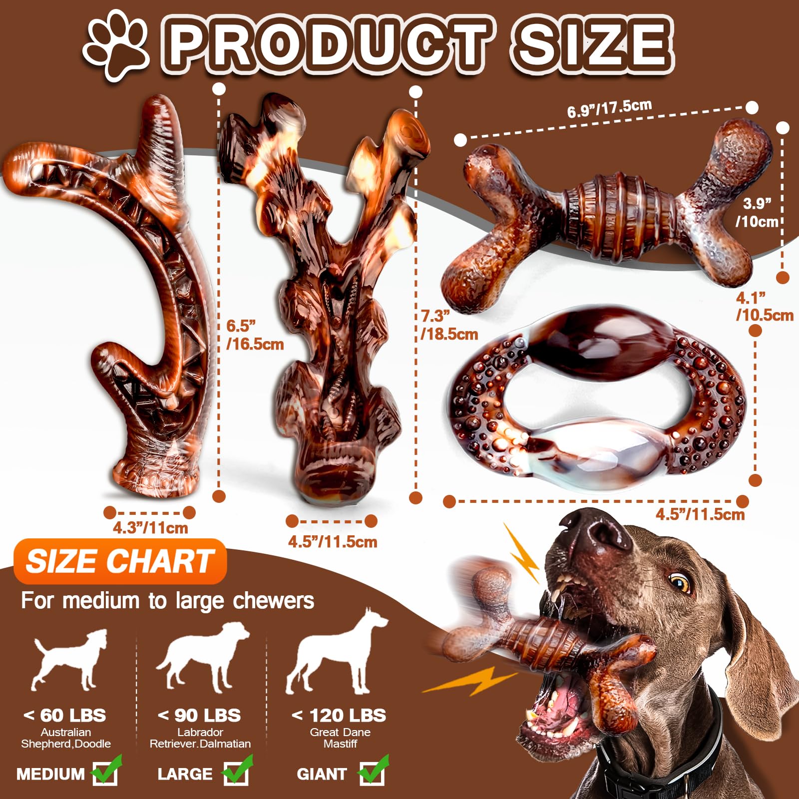 Tough Dog Masticar Juguetes para masticadores agresivos, paquete de 4, juguetes masticables indestructibles con sabor a tocino para perros medianos/medianos, juguetes masticables de hueso de