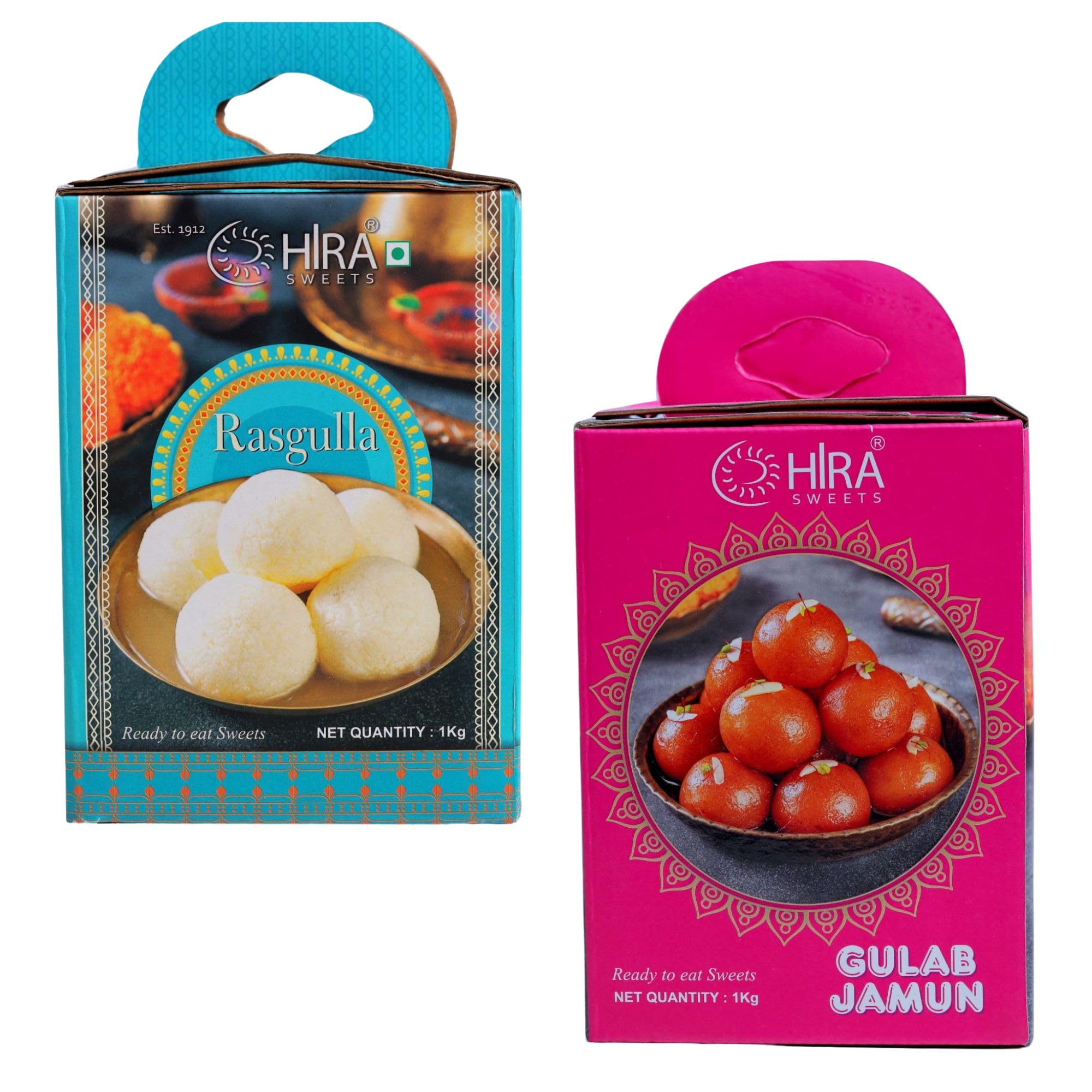HIRA SWEETS Gulab Jamun Rasgulla Combo 2Kg | Sweets For Diwali | Indian Mithai | Rasgulla Gulab Jamun Combo Tin - Ready to Eat | Indian Sweet for Celebration and Party Pack of 2 (1 Kg Each) (B0D35T6B2R) Amazon Price History, Amazon Price Tracker