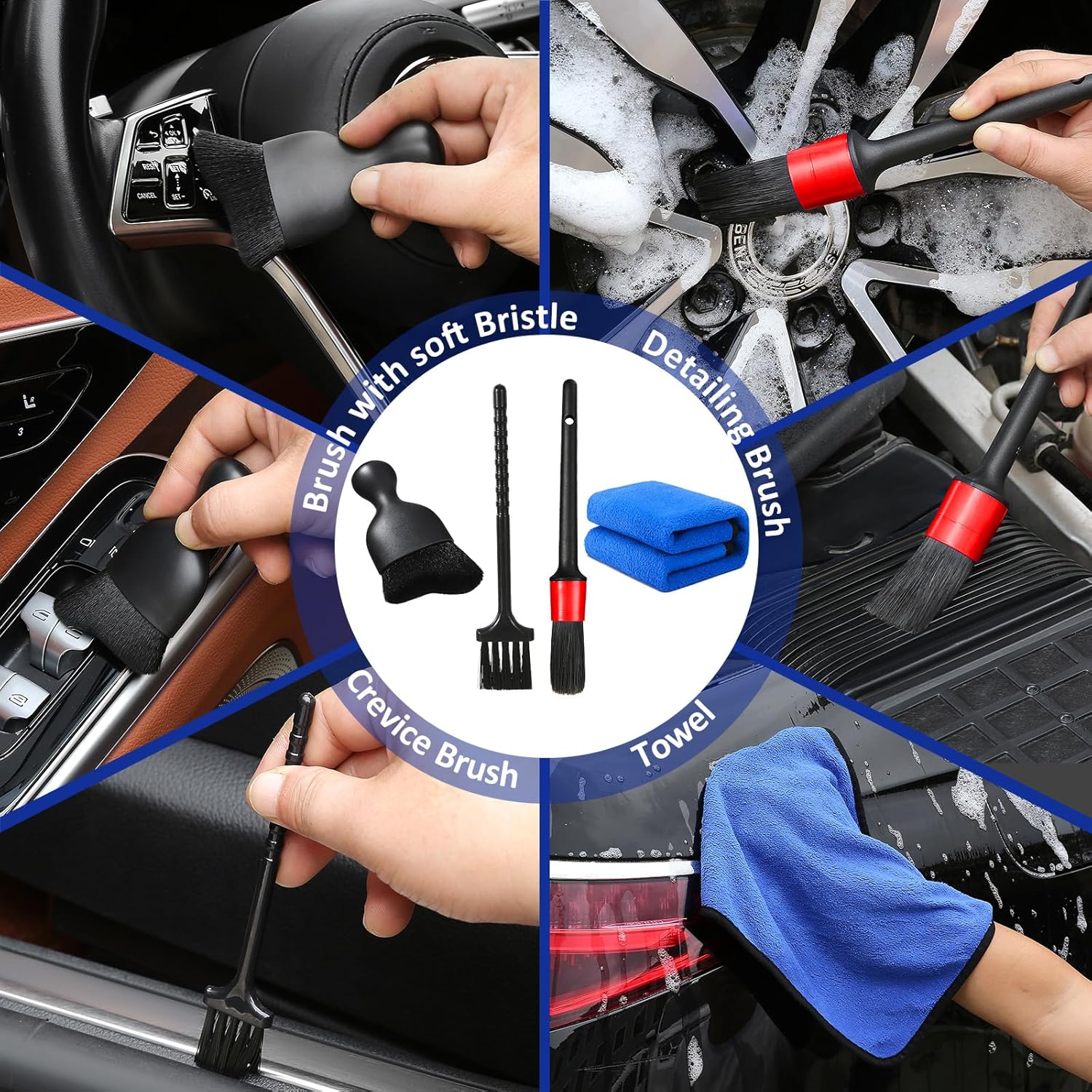 10pcs Windshield Cleaning Tool Inside Car Window Cleaner Wash Kit with 4 Reusable Microfiber Pads 1 Spray Bottle and Extendable Handle Interior Auto Glass Wiper Kit, Blue - Image 3