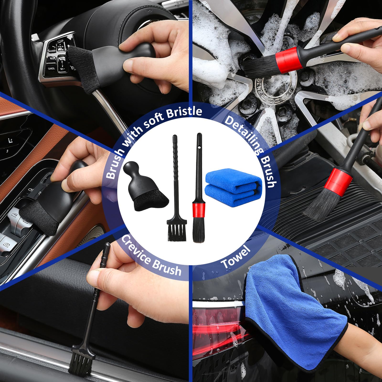 10pcs Windshield Cleaning Tool Inside Car Window Cleaner Wash Kit with 4 Reusable Microfiber Pads 1 Spray Bottle and Extendable Handle Interior Auto Glass Wiper Kit, Blue