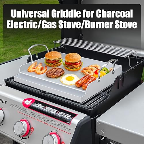 Miniatura 4 de Plancha antiadherente de acero inoxidable para parrilla de gas, parrilla nanocerámica para estufa de gas de 17 x 13 pulgadas, sartén de cocina plana