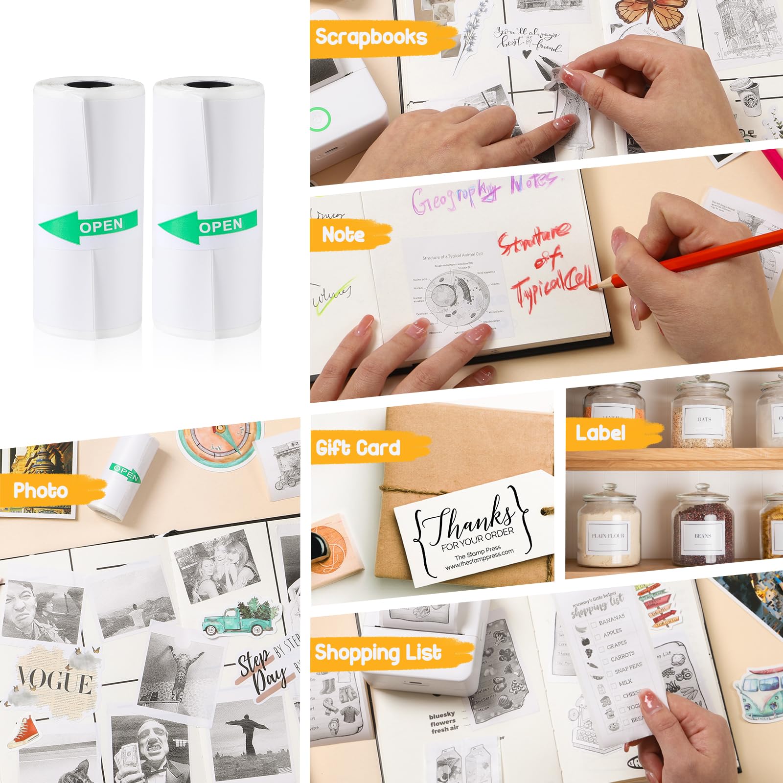 cudinham 10 rolek mini papieru do drukarki, termiczna drukarka kieszonkowa, 57 x 25 mm, samoprzylepna naklejka do drukowania, kompatybilna z większością drukarek serii przenośnych drukarek termicznych