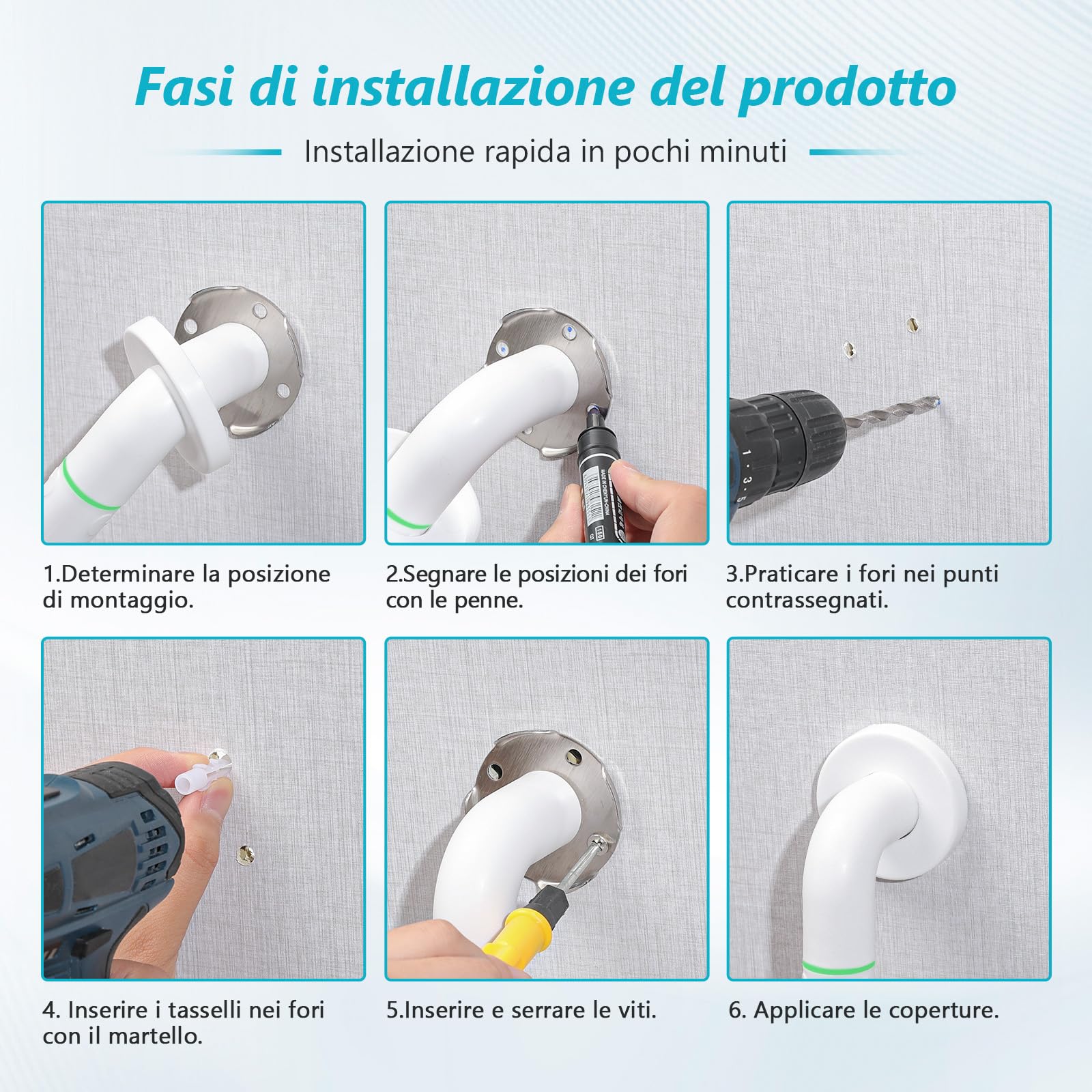 2pcs in acciaio inox bagno Grab Bar 30cm Maniglione Doccia - Maniglione Bagno per Disabili Anziani e Bambini