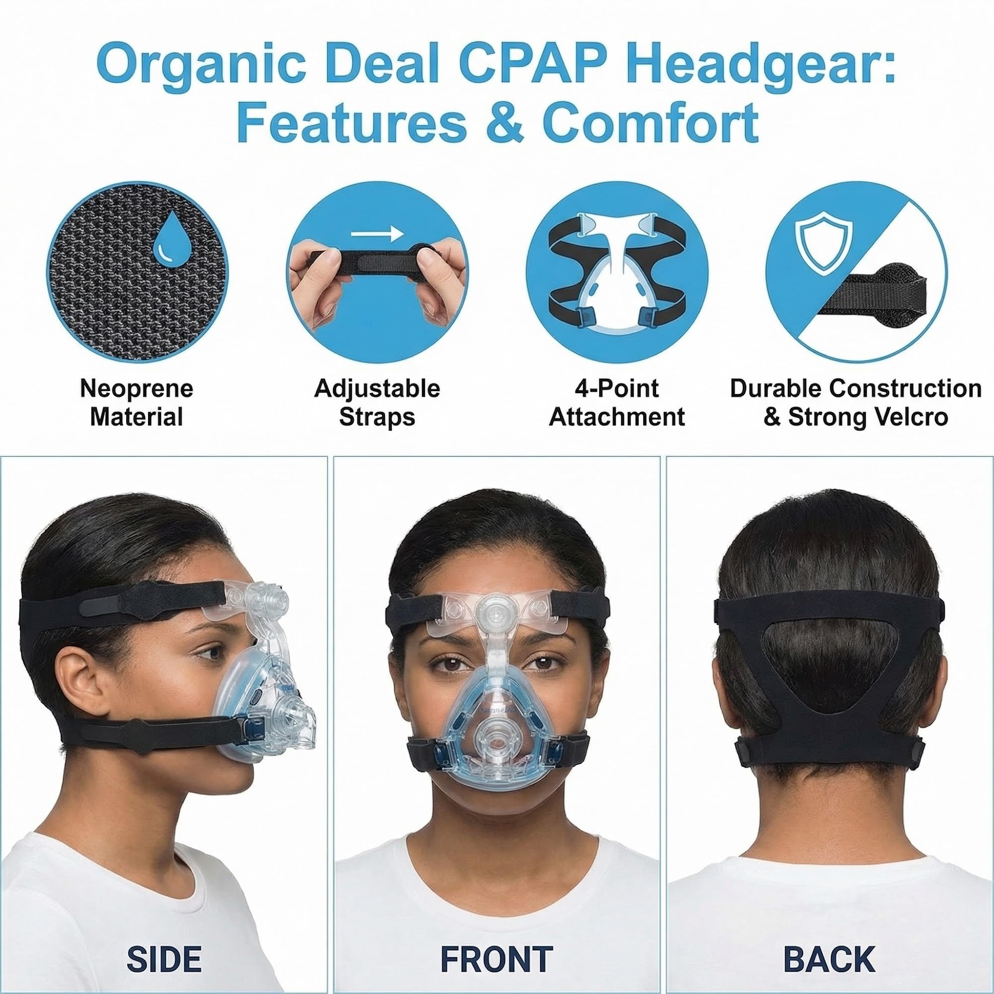 Lot de 2 sangles de harnais universelles pour CPAP – Remplacement pour harnais Respironics et accessoires CPAP ResMed – Sangle et masque CPAP