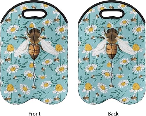 Miniatura 3 de doginthehole Bolsas de regalo de vino dobles con estampado de abeja, bolsa de botella de vino reutilizable, bolsa de transporte de vino portátil,