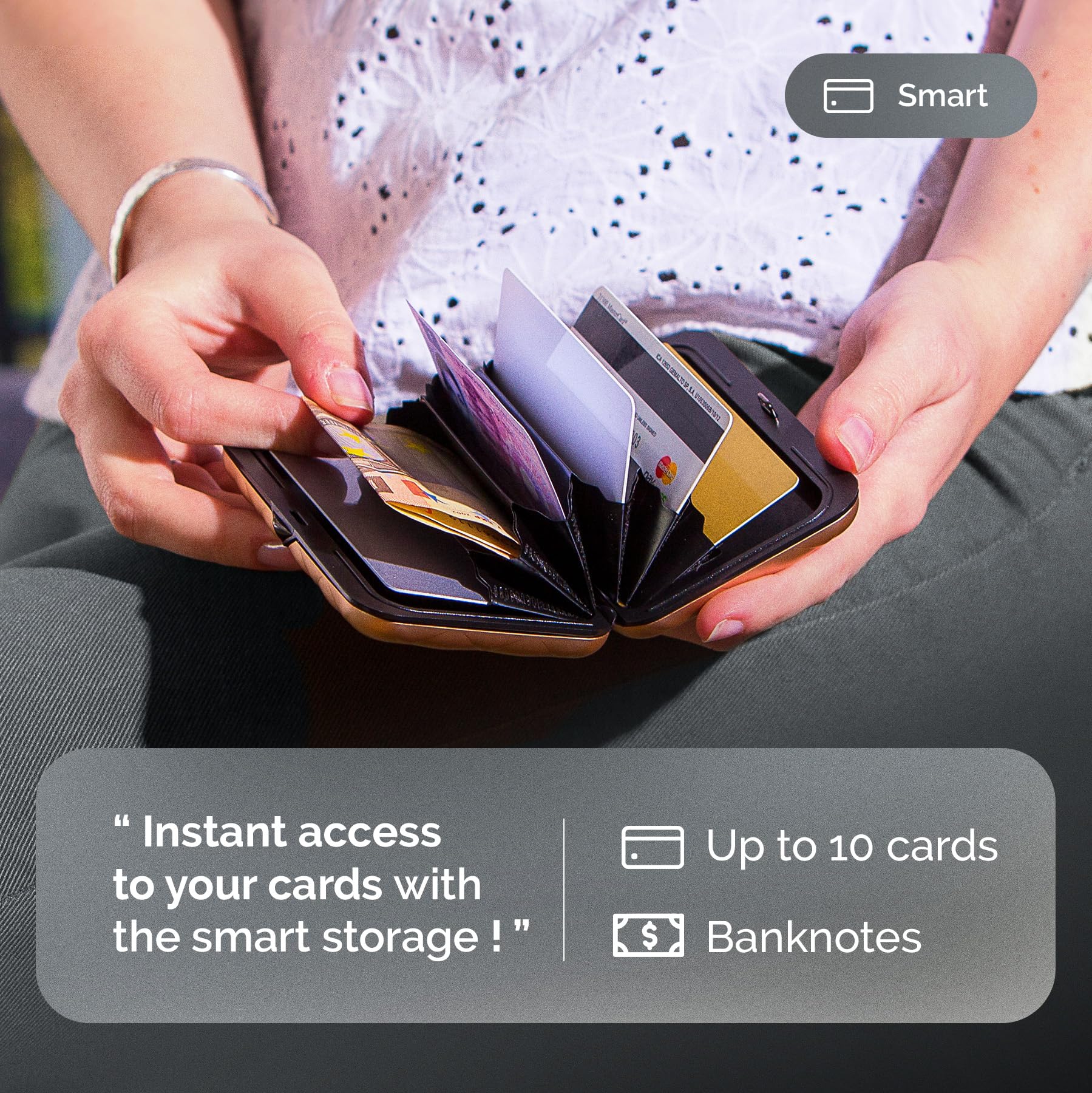Ögon Inteligentne portfele - Aluminiowy portfel Quilted Button - Kobiety - Etui na karty blokujące RFID - Do 10 kart i banknotów (różowe złoto)