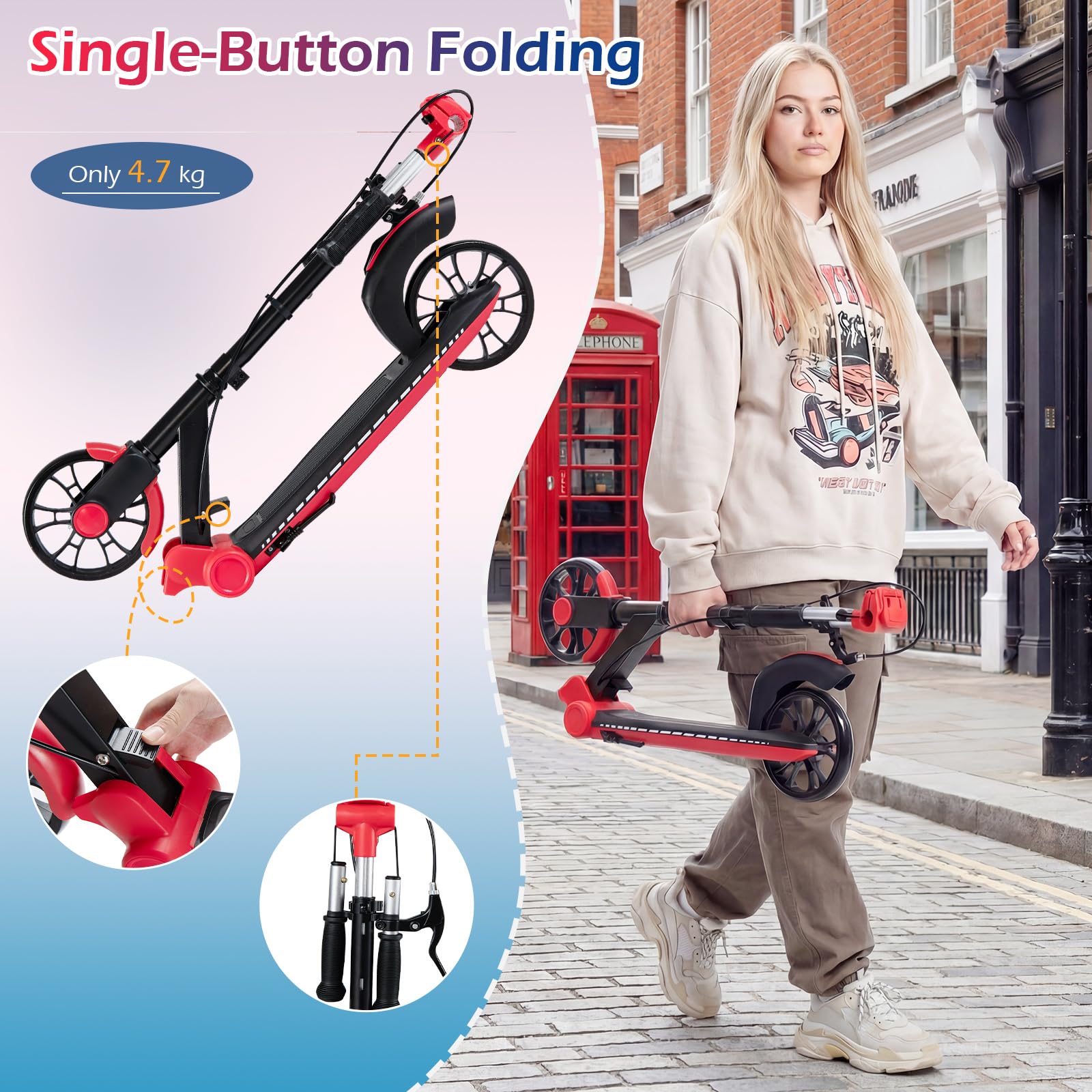 FANTASK Trottinette Pliable avec 2 Roues Lumineuses et réglage en Hauteur