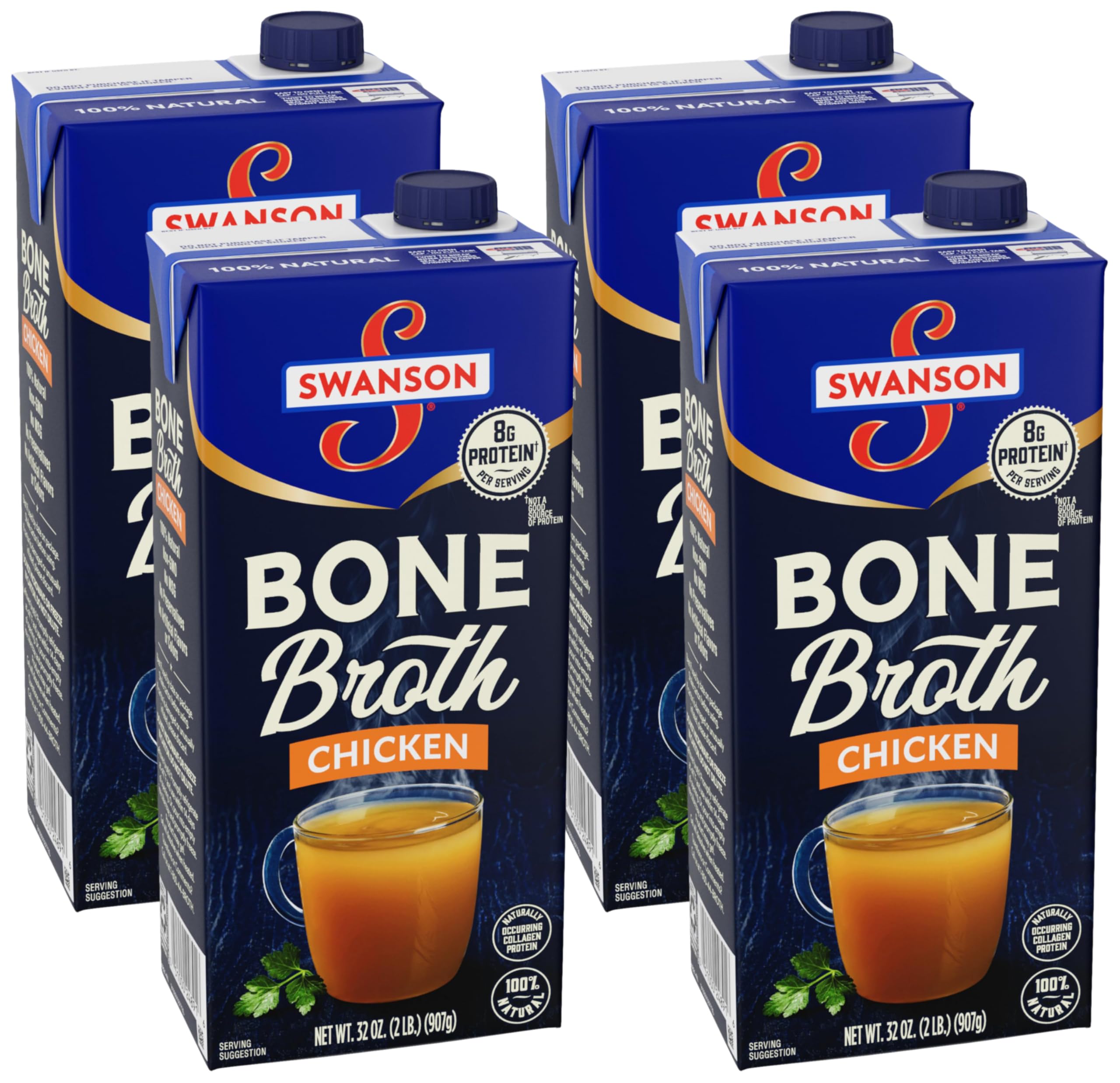 Swanson Chicken Bone Broth, 32 Ounce Resealable Carton (Pack of 4)