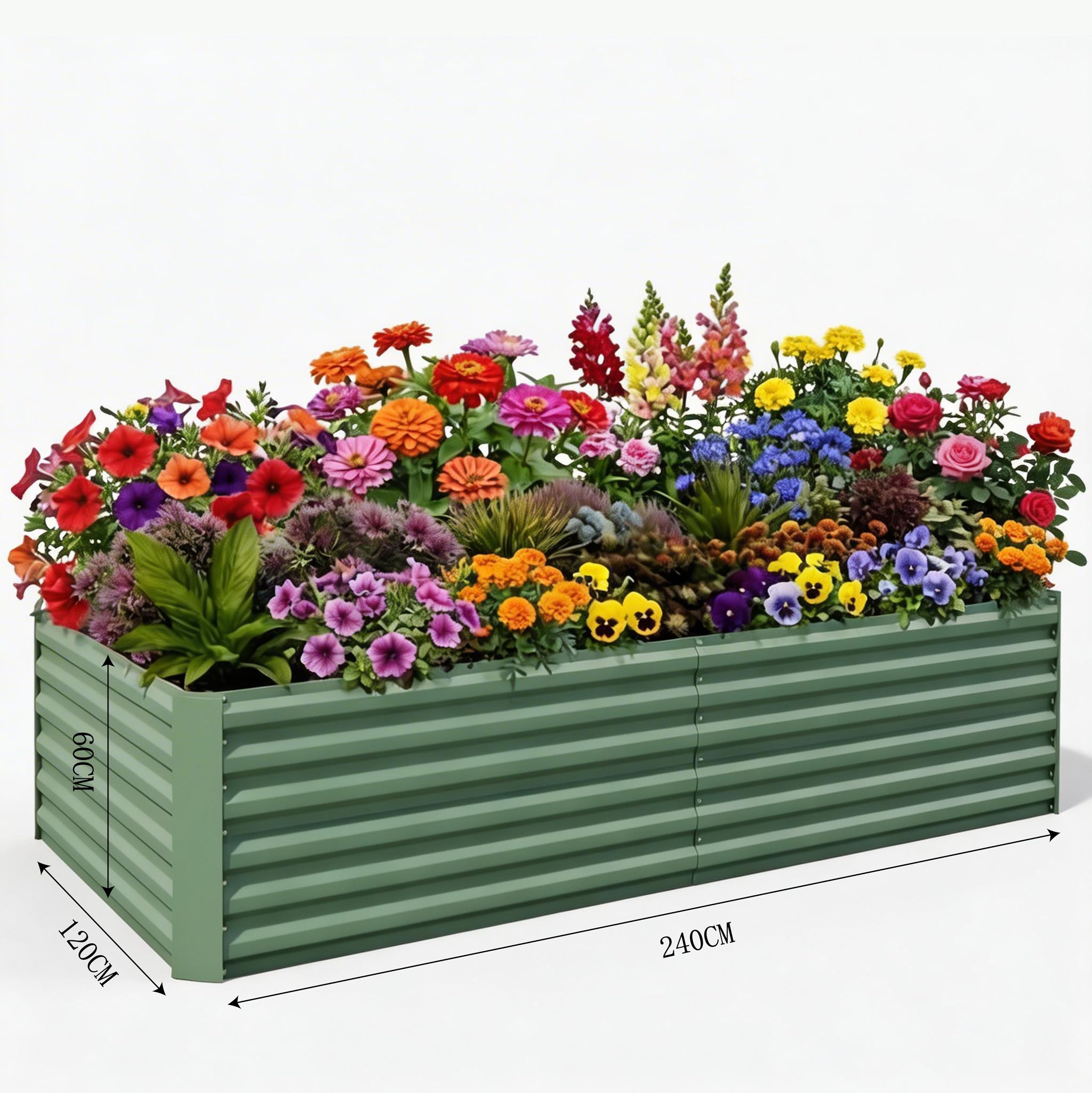 Acekool Hochbeet Metall 240x120x60CM—Quadratisch,Hochbeete Für Garten Und Gemüsegarten, Gemüse & Pflanzen, Ideal Für Gemüse, Kräuter & Blumen, Grün