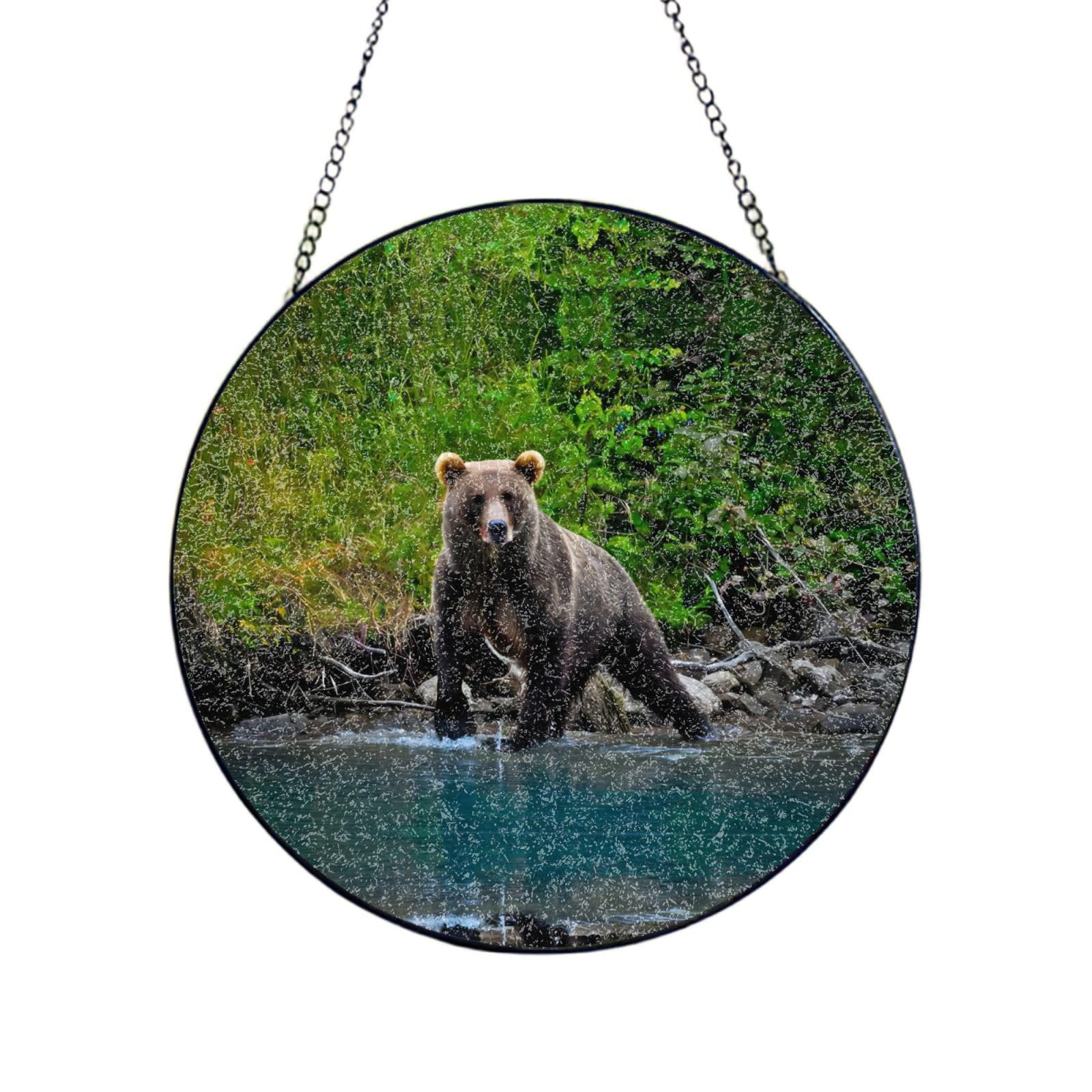Phayah Brown Bear Print Glass Window Hanging Sun Catchers Suncatcher Decor For Birthday For Home Garden Porch 8in（20cm）