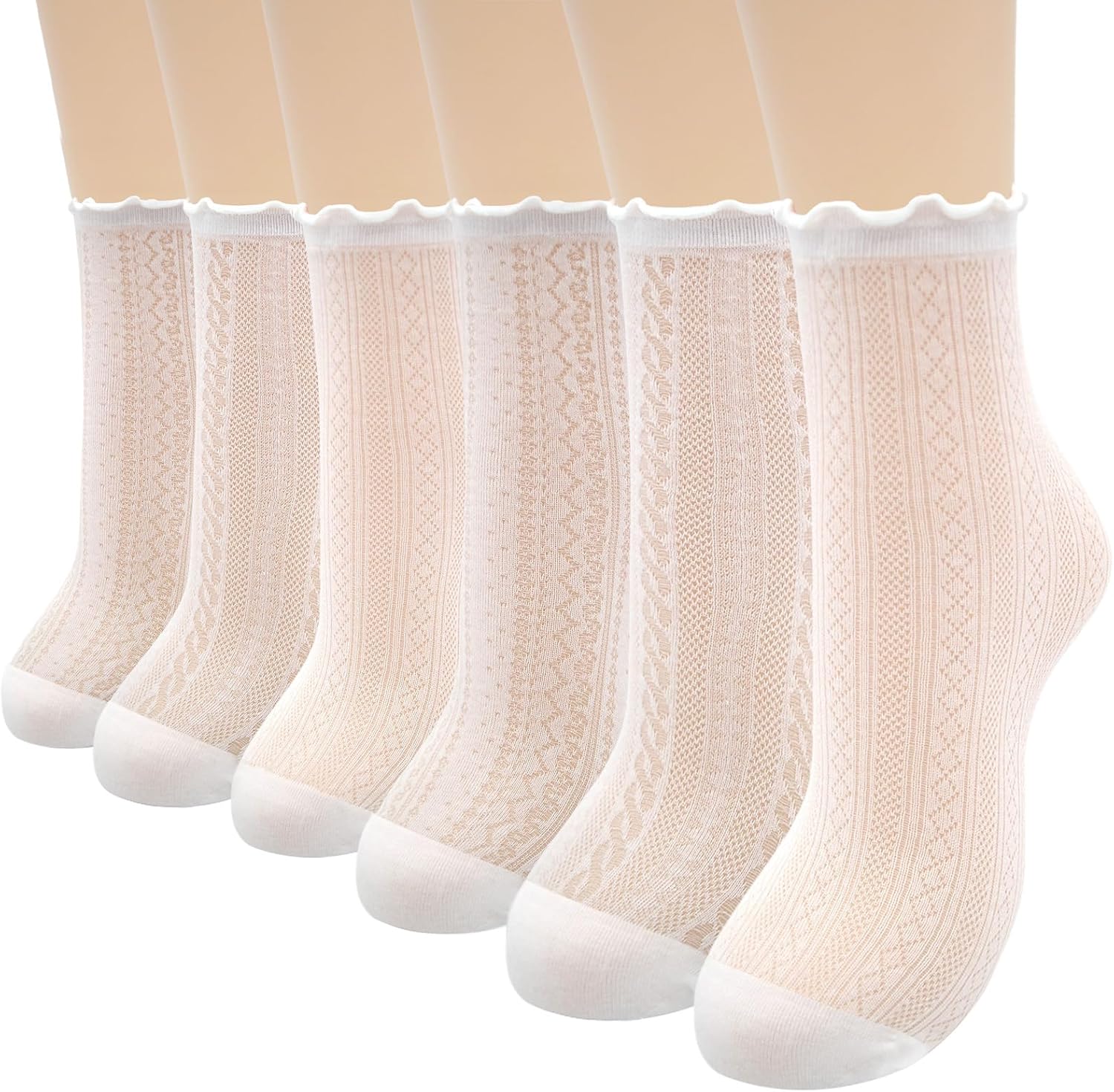 6 Pairs Women Sheer Ruffle Socks Womens Lace Ankle Dress Socks