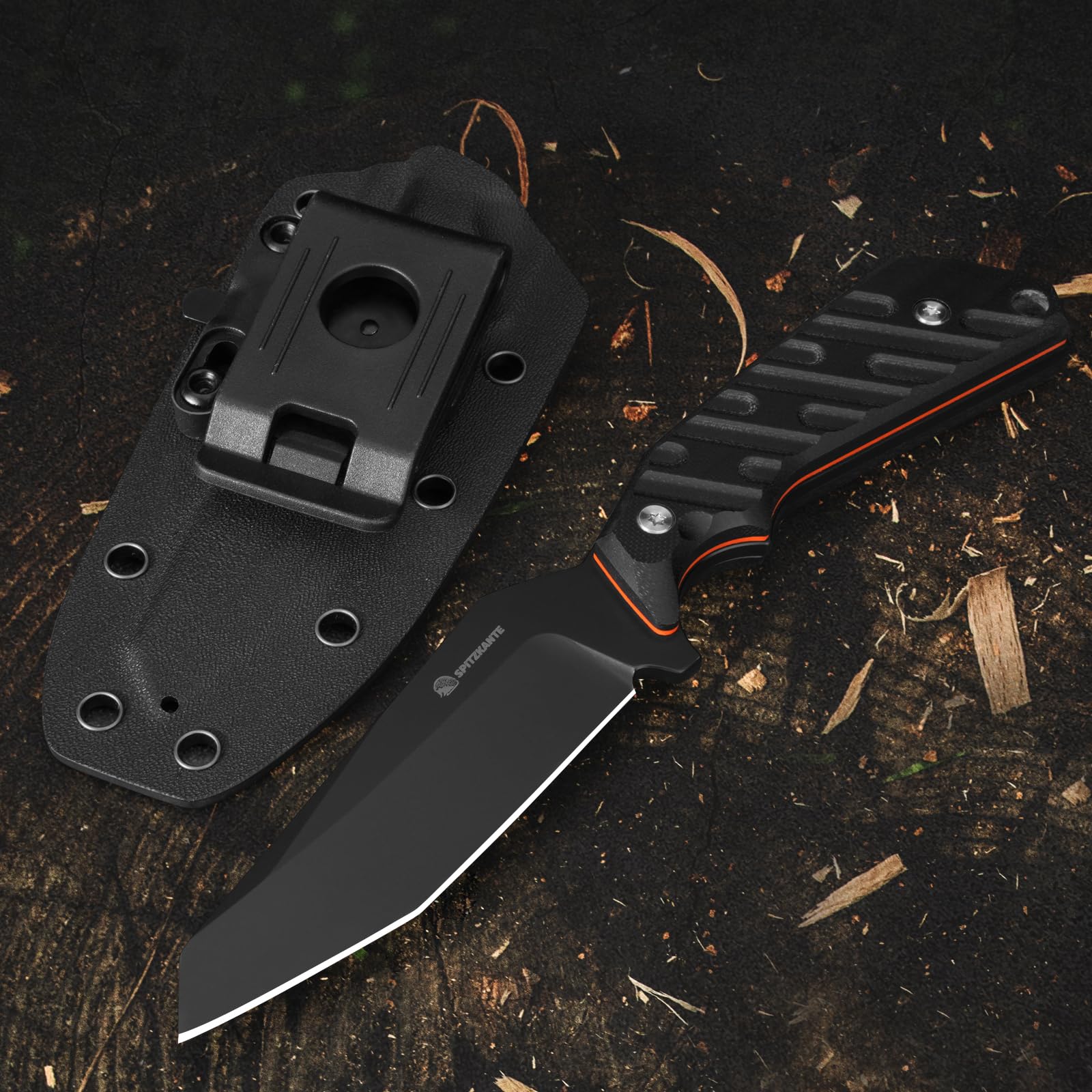 Coltello Da Collo Fodero In Kydex E Clip Da Cintura Regolabile, Lama Da 10,6 cm Acciaio D2, Coltello Lama Fissa, Manico In G10 Tutto Nero