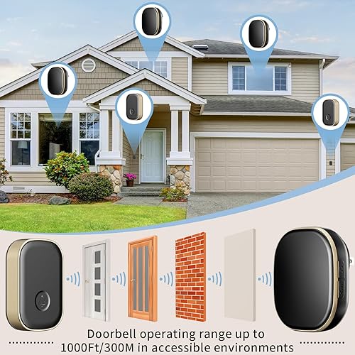 Miniatura 6 de HUAZHENQI-GH Timbre inalámbrico, timbre inalámbrico para el hogar, fácil de instalar, 5 ajustes de volumen, 58 campanillas, rango de uso de 1000