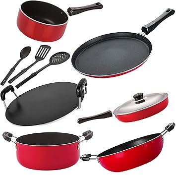 Nirlon Classic Range Non Stick Aluminium Gas Compatible Cookware Utensils Combo Set Offer [26_FP12_KD13_SPB_RT_Cass20_FT12_3SPN]