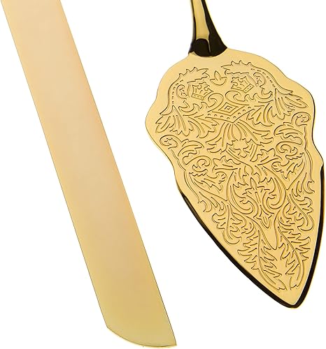 Miniatura 2 de Juego de cuchillo de pastel y servidor, artículos dorados de fiesta para boda, aniversario, fiesta de clásicos, Dorado elegante