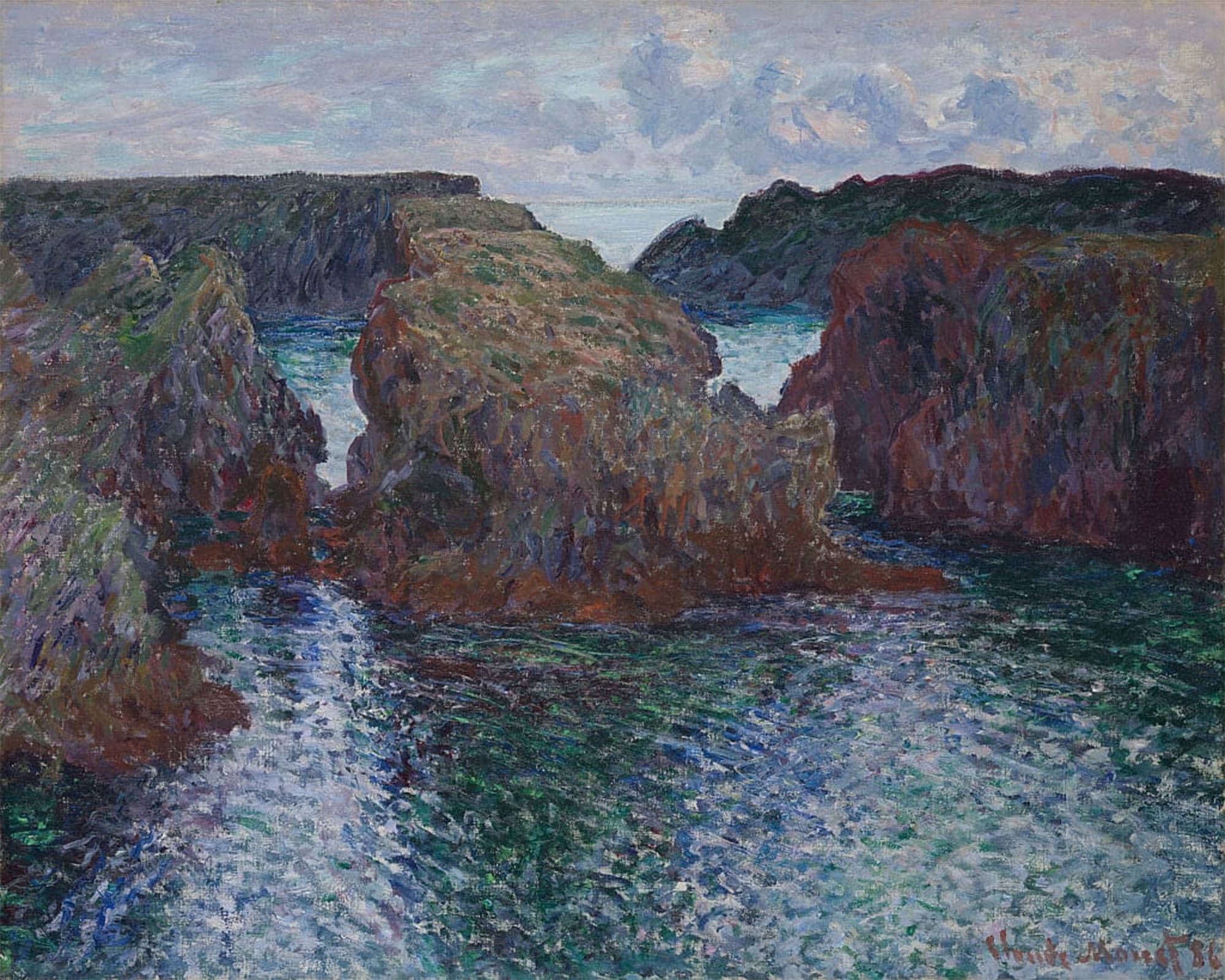 RZHRHJES Famous Painting Poster Art Canvas Print Retro Picture Rocks At Port Goulphar Belle Île by Claude Monet Poster Wall Art for Home Decor 60x90cm