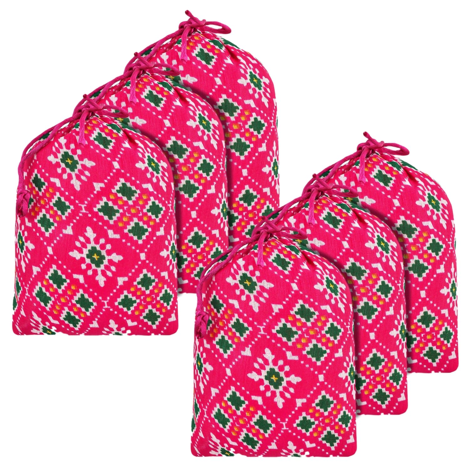 kuber industries potli | silk wedding potli | drawstring closure potli | wallet potli | christmas gift potli | baby shower potli | small-patola-print potli | 5x7 inch | pack of 6 | rani
