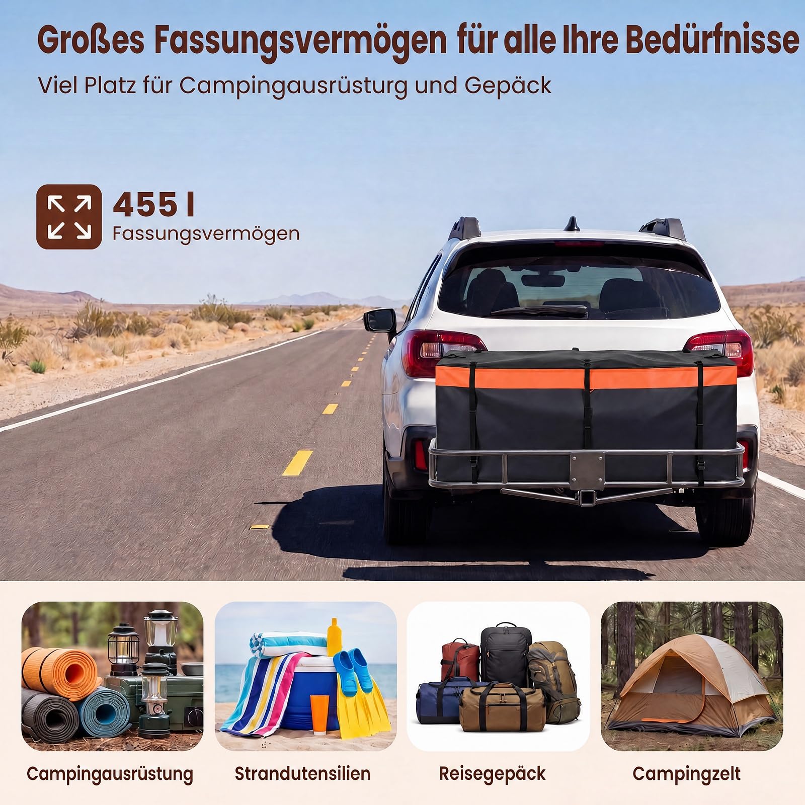 SOARS Borsa da Carico, Organizer Bagagliaio Auto in PVC Impermeabile con Cinghie Rinforzate e Sacca Portaoggetti, Borsa da Trasporto Pieghevole per Viaggio e Campeggio (455L| 146 x 61 x 51 cm)