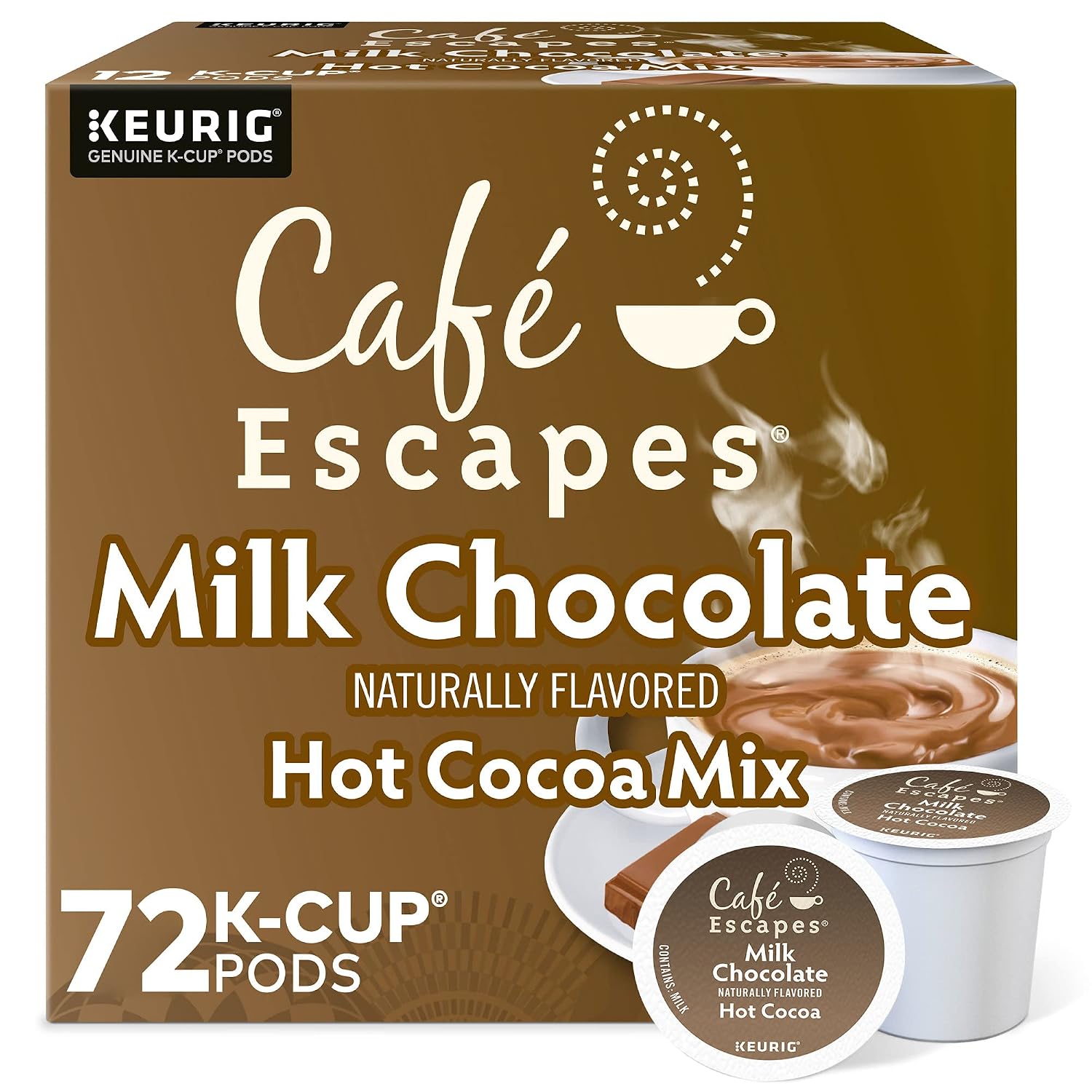 Café Escapes Milk Chocolate Hot Cocoa, Single-Serve Keurig K-Cup Pods, Hot Chocolate, 72 Count