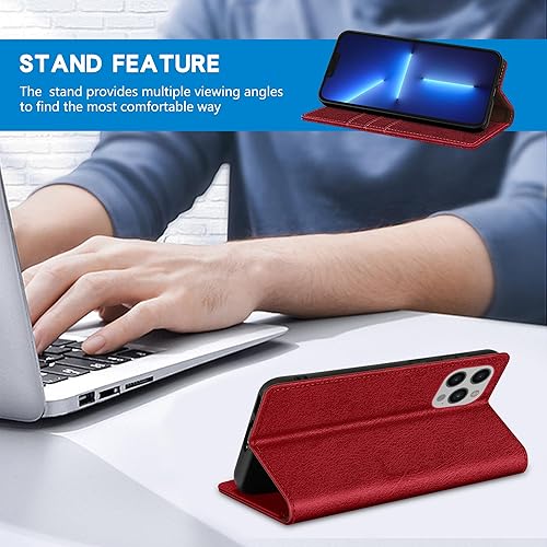 Miniatura 4 de ZZXX Funda tipo cartera para iPhone 13 Pro con bloqueo RFID, soporte de ranura para tarjetas, funda protectora de cuero magnético fuerte para iPhone