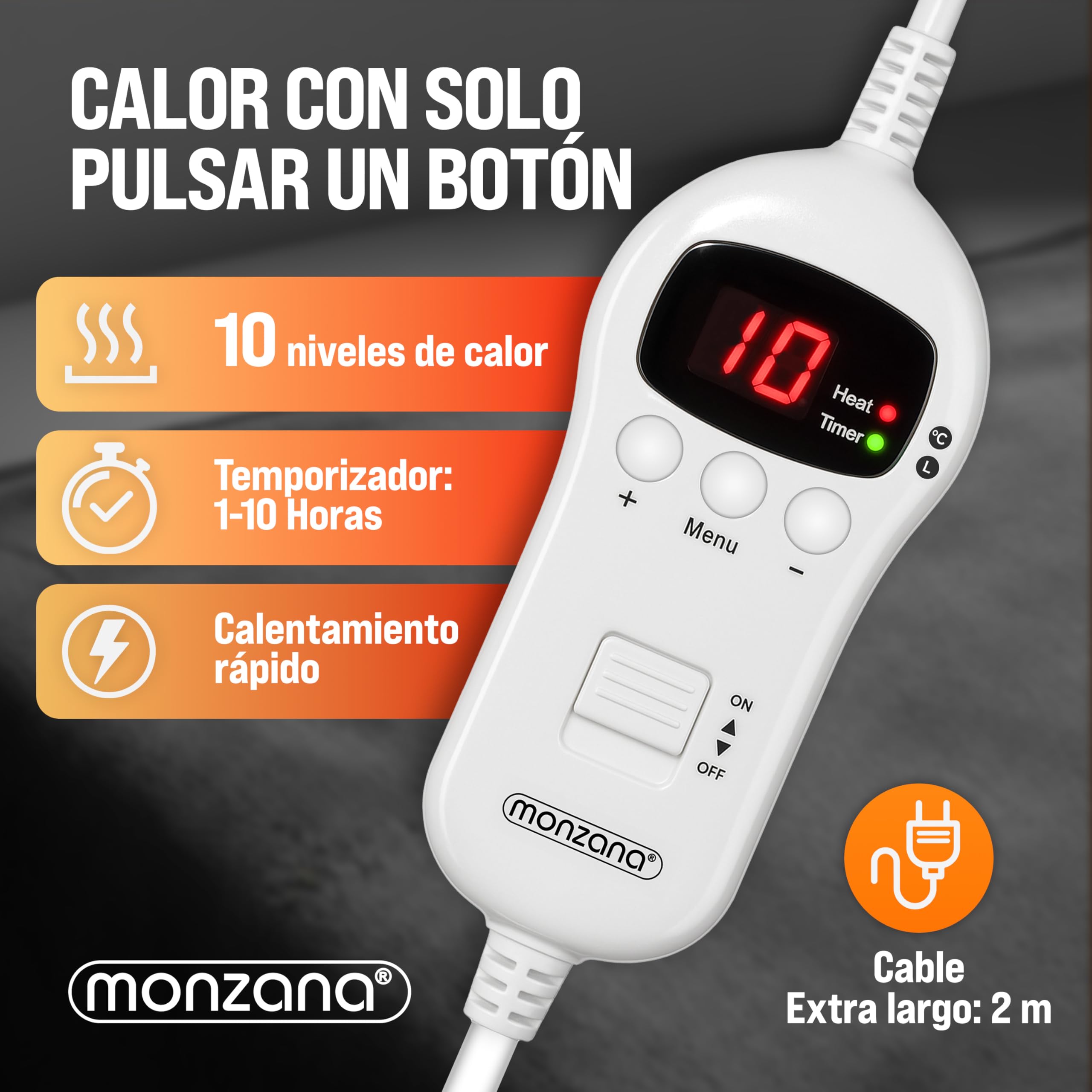 Monzana® Manta Eléctrica Térmica Apagado Automático Calienta Camas 180x130cm 10 Niveles de Calor Protección Sobrecalentamiento Hogar Antracita