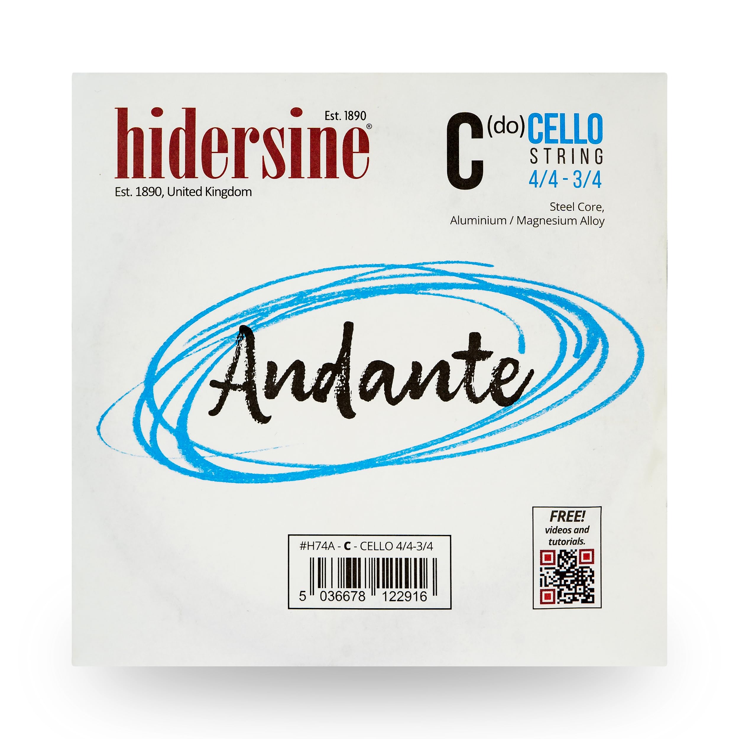 Hidersine Andante CELLO C String for 4/4-3/4 size. Steel Core