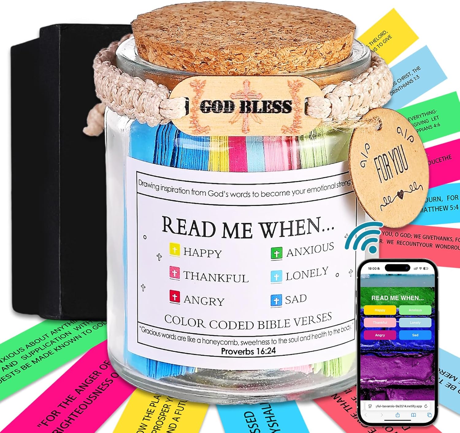 Bible Verse Jar – 100 Inspirational Scripture Cards in a Rustic Glass Jar, Daily Christian Gifts for Women, Men, Family | Faith-Based Encouragement for Prayer, Devotion, Office, Desk Decor