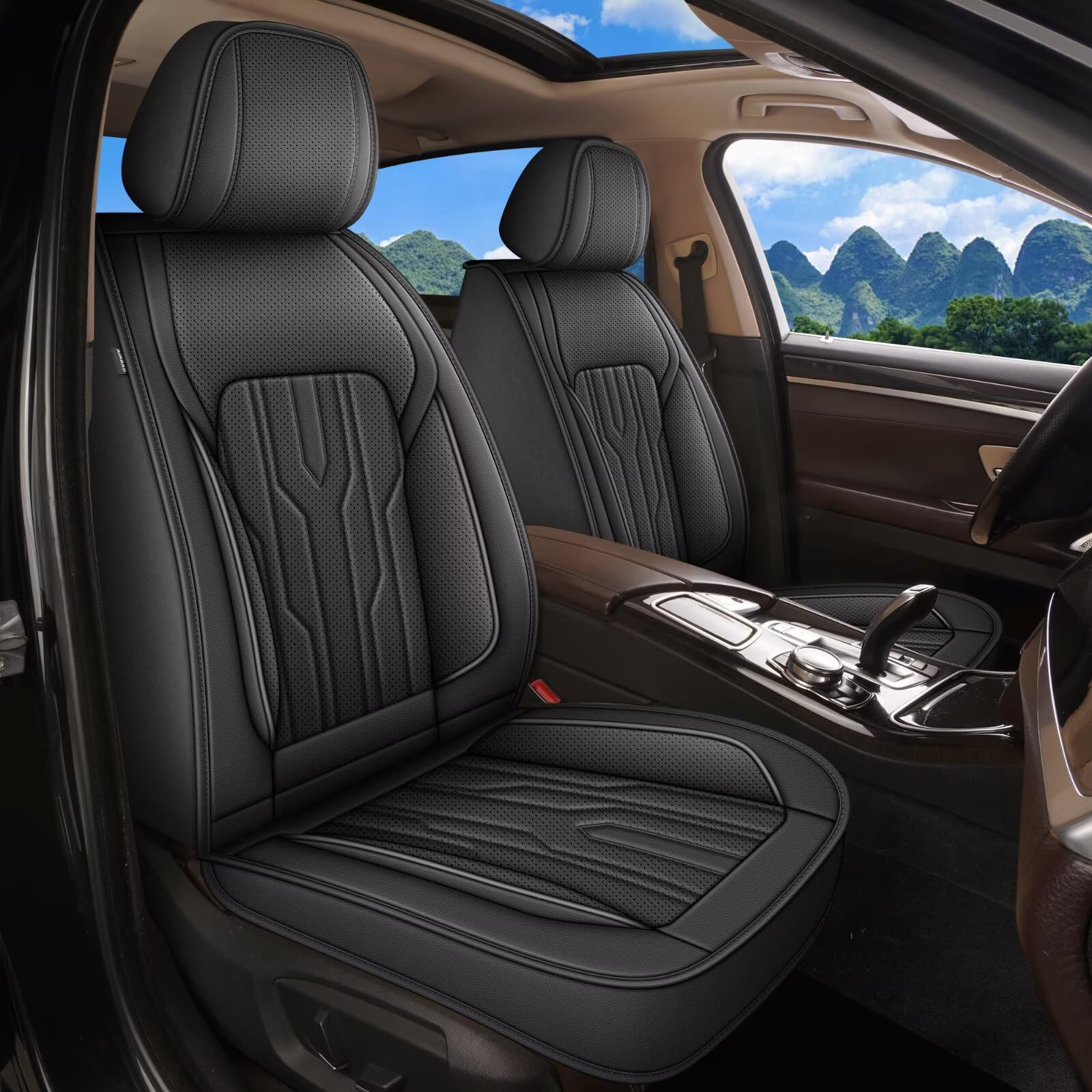 YORKENIC Fit for Acura ILX Seat Covers Front Set 2013-2019: Breathable Leather Car Seat Covers Compatible Airbag (2 Front Set, Black)