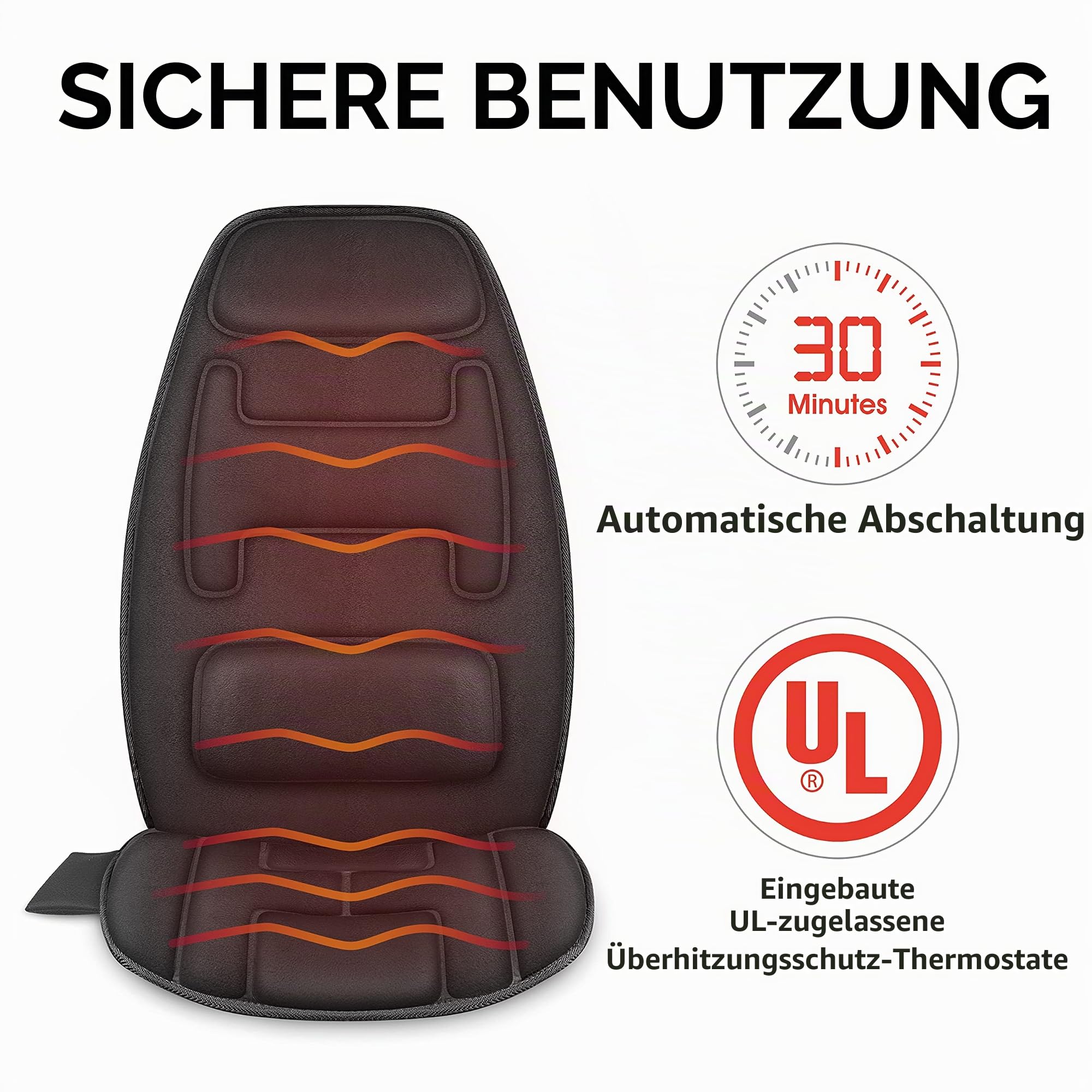 Snailax Massagegerät Sitz mit Wärme, Rückenmassagegerät mit 10 Vibrationsmotoren und einer Heizfunktion für tiefe Gewebeentlastung. Perfekt für Zuhause oder Büro, Geschenke für Frauen, Männer