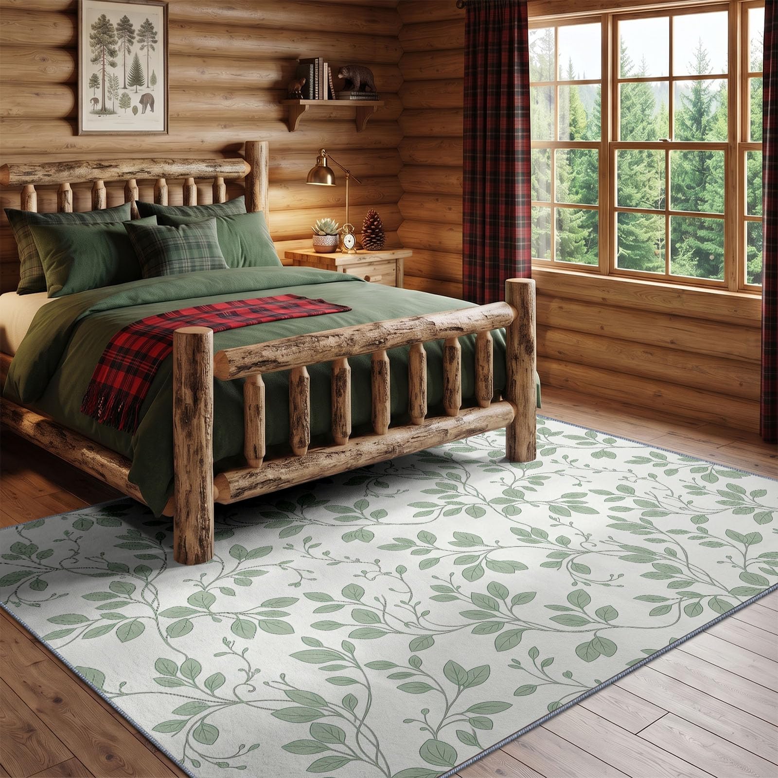 Générique Tapis Lavable Machine Salon 80 x 150 cm, Antidérapant Sol Nordique Simple Poil Bas Doux Plantes Petites Fleurs De Lianes Motif Chambre Cuisine Entrée Salle Détente Décoration Maison, Blanc