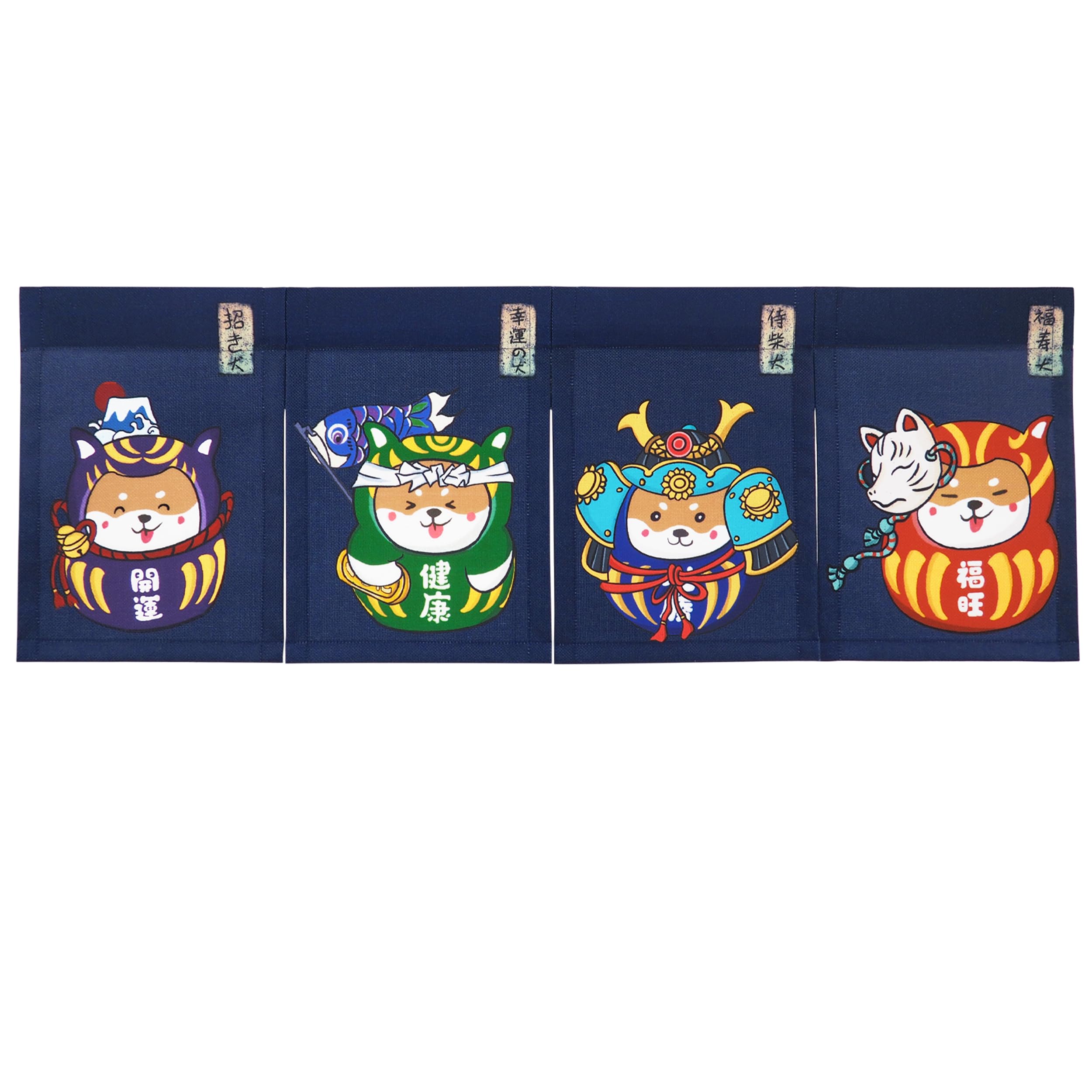 Japanese Noren Curtain Short Entrance Hallway Hanging Flag 4 Pannel Shiba Inu Culture Theme Printed Doorway Curtain Tapestry for Restaurant Home Decor with Velcro Double-Sided Tape (Shiba Theme)