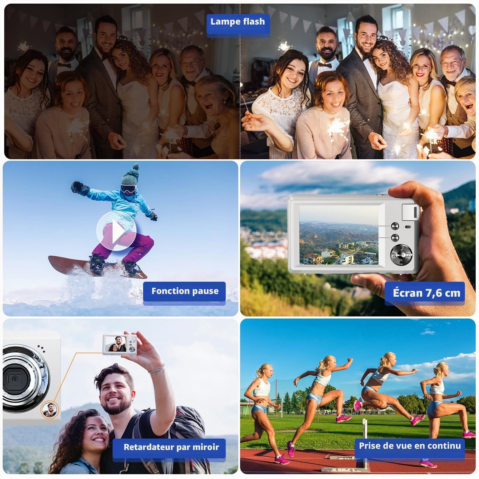 Appareil photo numérique CCN 48 MP 1080P FHD avec écran de 3,0 pouces, zoom numérique 16x, appareil photo compact portable avec carte TF de 32 Go, câble USB, pour adolescents, adultes, débutants