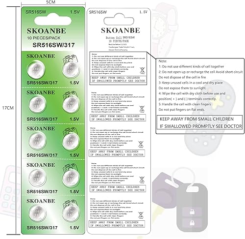 Miniatura 5 de SKOANBE SR516SW 317 1.5V botón moneda celular plata óxido reloj batería (10 paquetes)