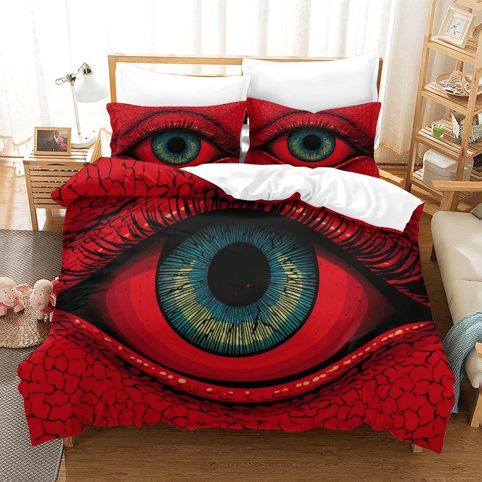 P1S9U7W5Y 3D Printed Surreal Eye Duvet Cover Set 3pcs Microfiber Red Eye Bedding Set King