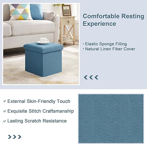 Miniatura 6 de VECELO Otomana de almacenamiento, reposapiés plegables de 11.8 pulgadas, taburete multiusos para reposapiés, otomanas plegables de tela de lino,
