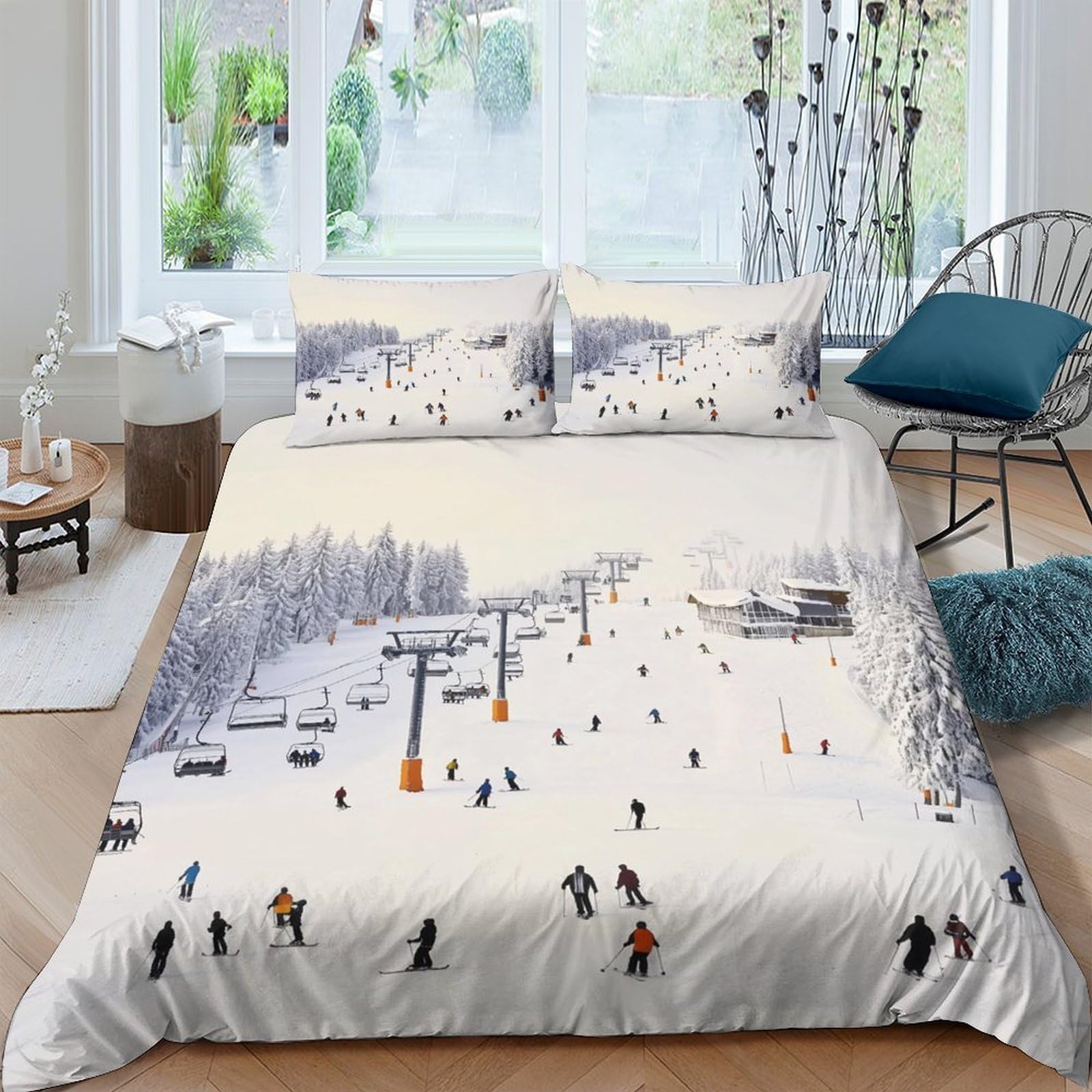 Ctjqhvkz Style-3 3D Printed Ski Resort Fitted Sheet Microfiber Soft Snow Mountain Mattress Cover For Bedroom Dorm Protection Decor Single（135X200cm）