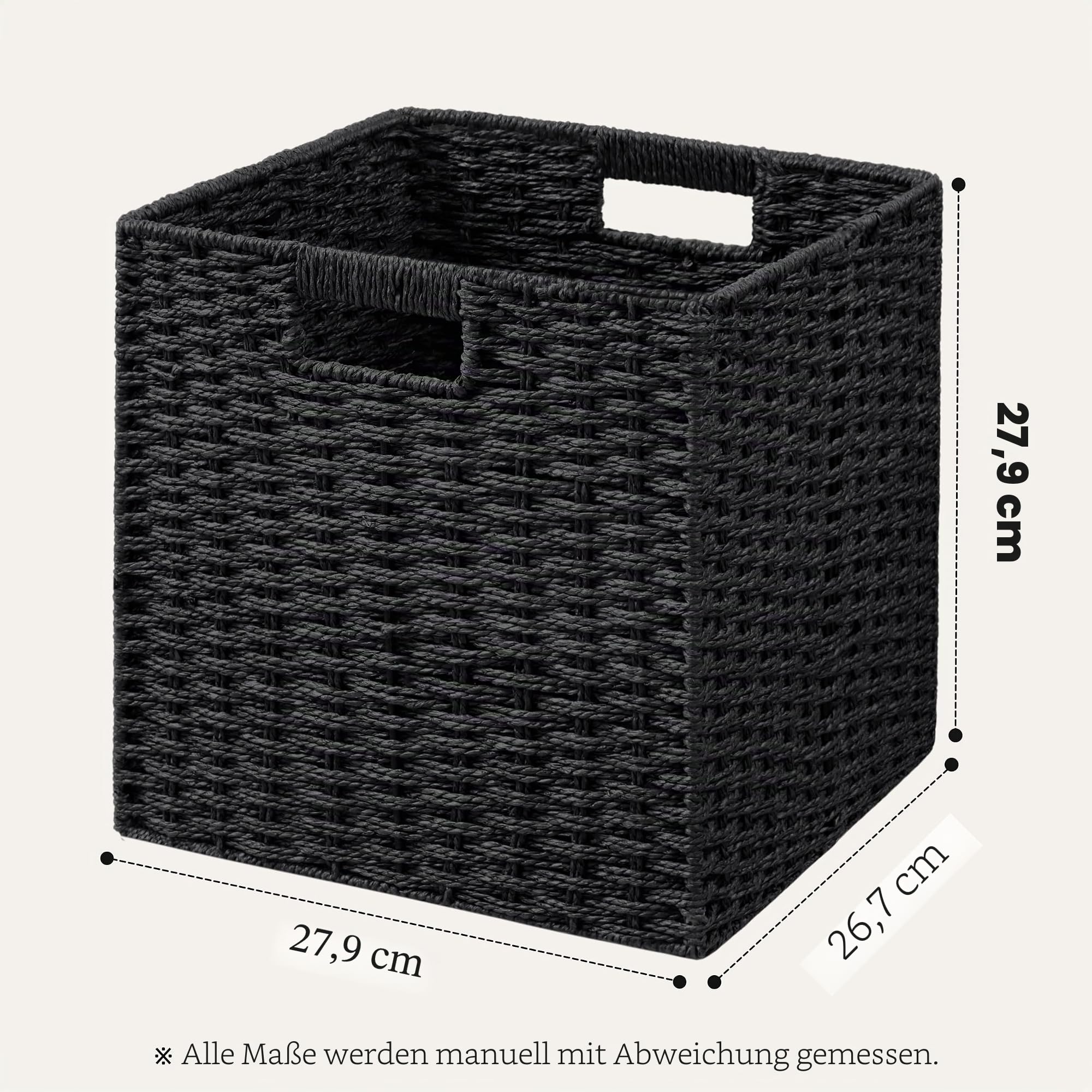 UBBCARE Weidenkorb, 30 x 30 x 28 cm (L x H x B) Aufbewahrungskörbe aus gewebtem Papierseil für Regale, faltbarer Würfel-Aufbewahrungskorb mit Griff, Aufbewahrungskorb zum Organisieren und Dekorieren,