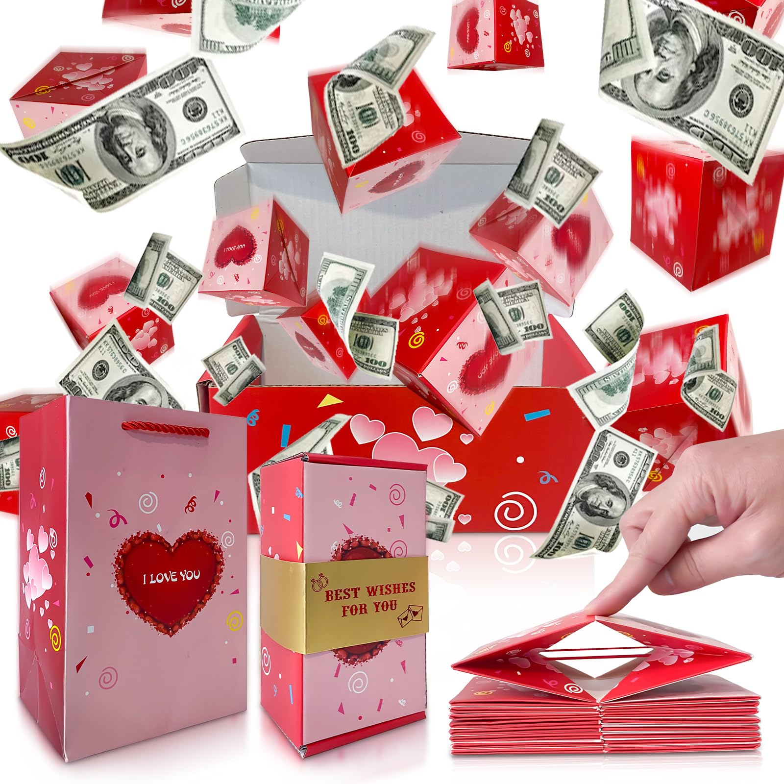 I Love You Surprise Explosion Gift Box, Funny Pop Up Cash from Money Case for Women Men Surprise, DIY Novelty Luxury Folding Bouncing Money Boxes for Wife Girlfriend Mother Friends