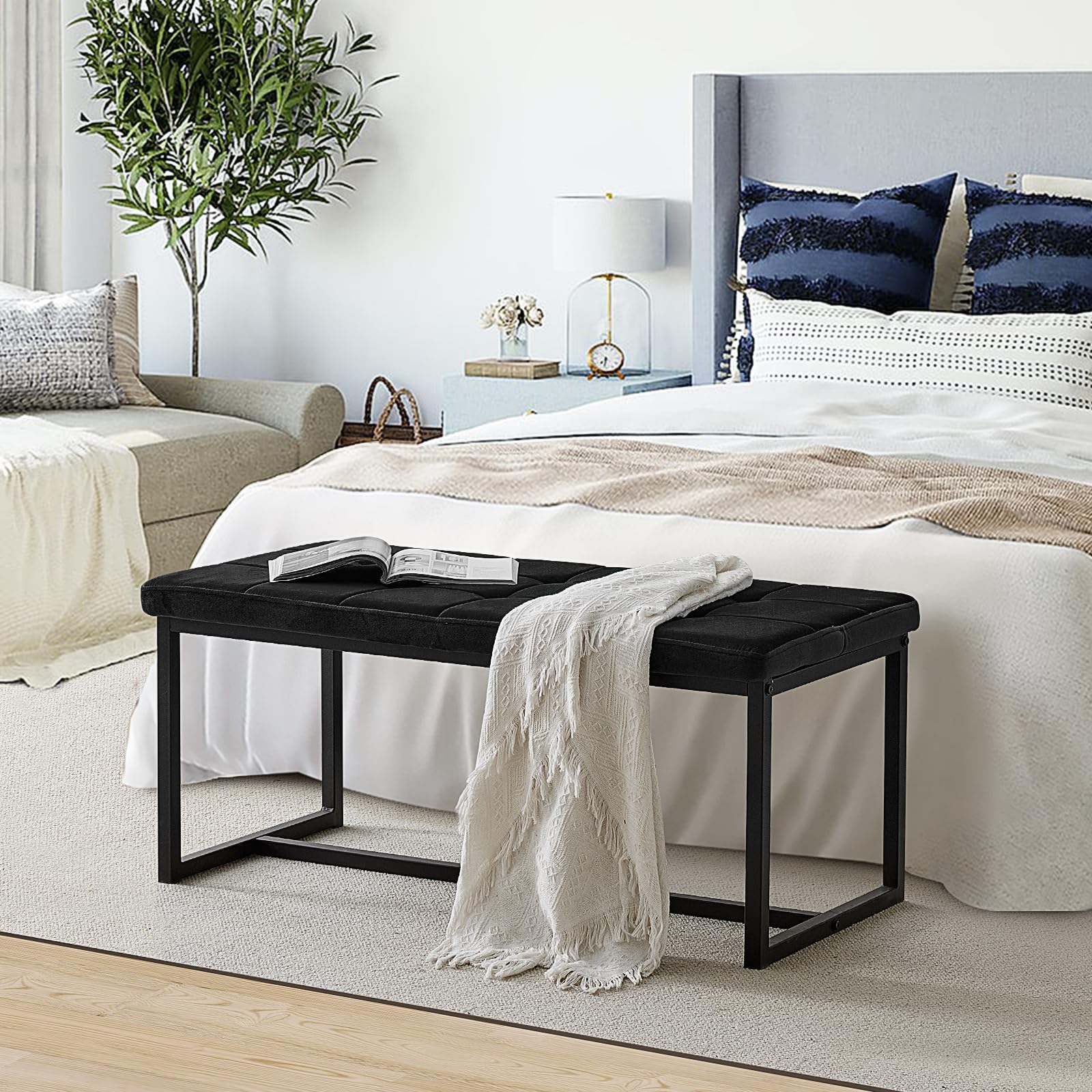 TUKAILAI banco de comedor de 100 cm, asiento para pasillo con cojín de terciopelo grueso, acolchado con patas de metal, cama, cocina, asiento, perchero