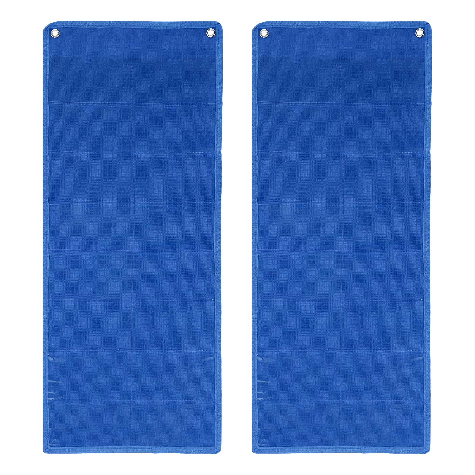 PATIKIL 2 Pcs 7.6x13.5CM Index Card Holder Sleeve, 16 Card Slots Organizer Sleeve, PVC Clear Organizer Hanging Wall Pocket Chart for Office Classroom Library Home Organization, Blue
