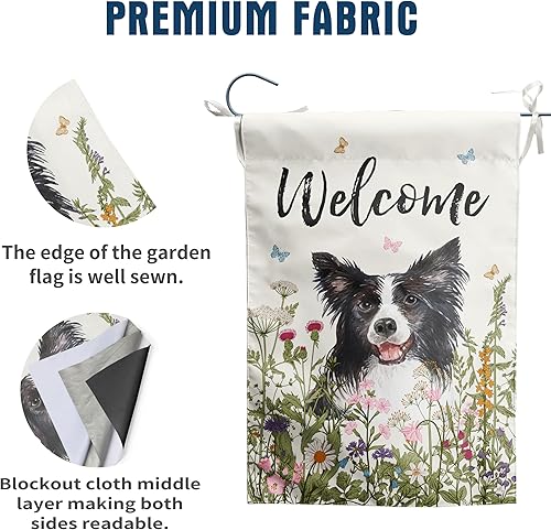 Miniatura 3 de Bandera de jardín floral Border Collie para primavera, verano, bandera de jardín con flores para perro, banderas de jardín para exteriores, pequeñas