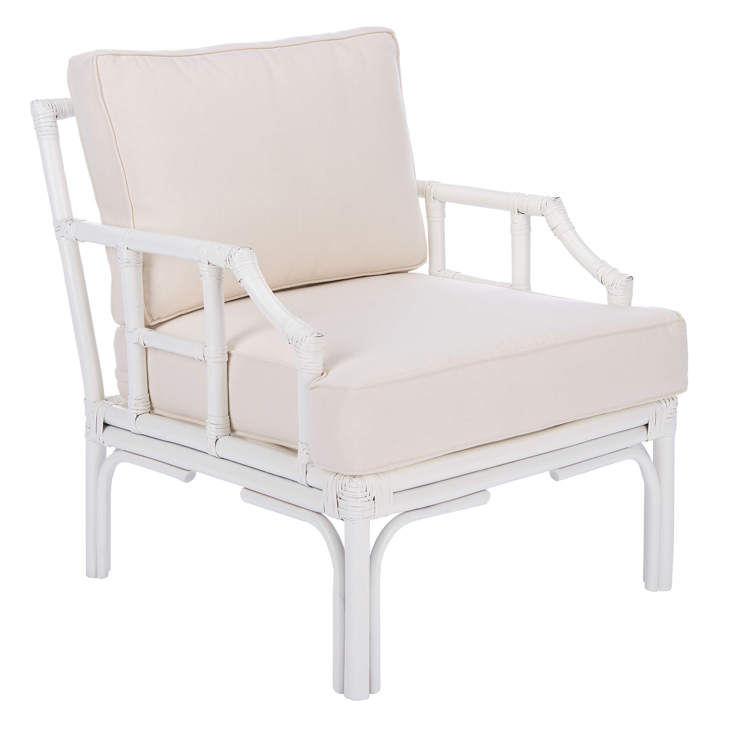Safavieh Home Kazumi Coastal White Rattan Cushion Accent Chair (ACH6508A)