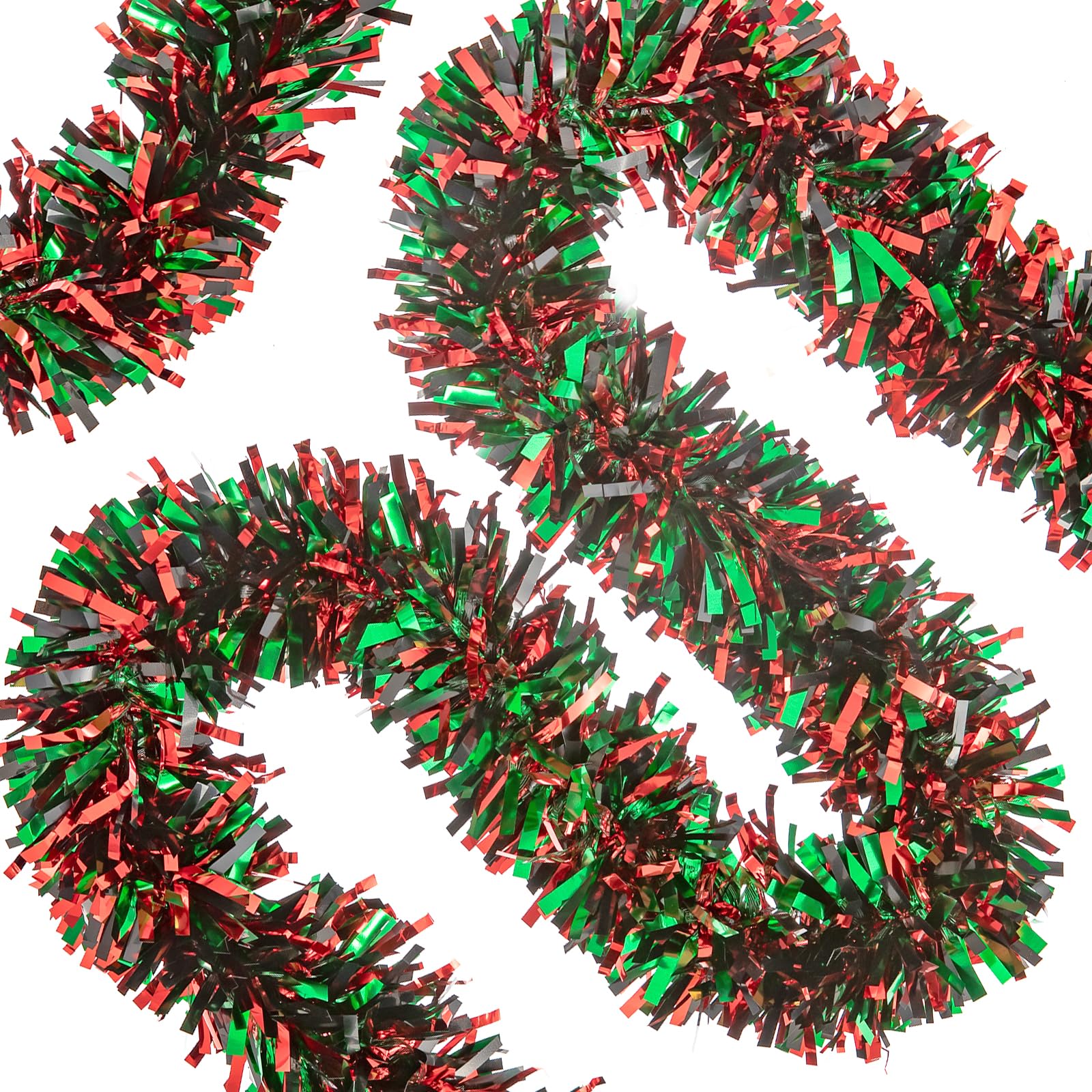 CIPOWM 33Ft Kwanzaa Tinsel Garland, Green Black Red Metallic Twist Foil Tinsel Garland Hanging Garland for Kwanzaa Party Christmas Tree Indoor Outdoor Black History Month Decoration