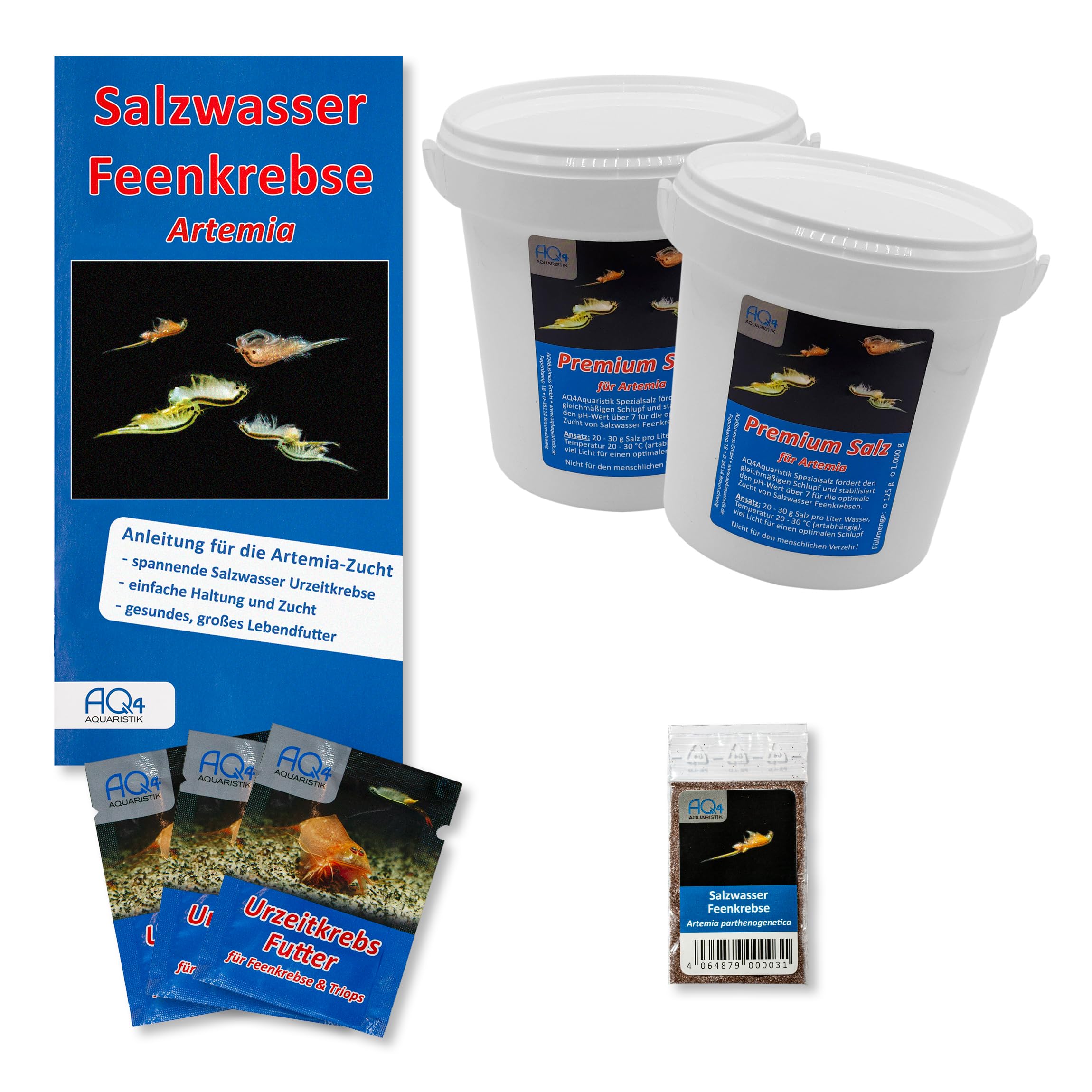 Artemia Zucht Set (groß) - mehr als 1.000.000 Eier - mit 2 kg Premiumsalz, 3 x Urzeitkrebse Futter und Anleitung, Artemia parthenogenetica