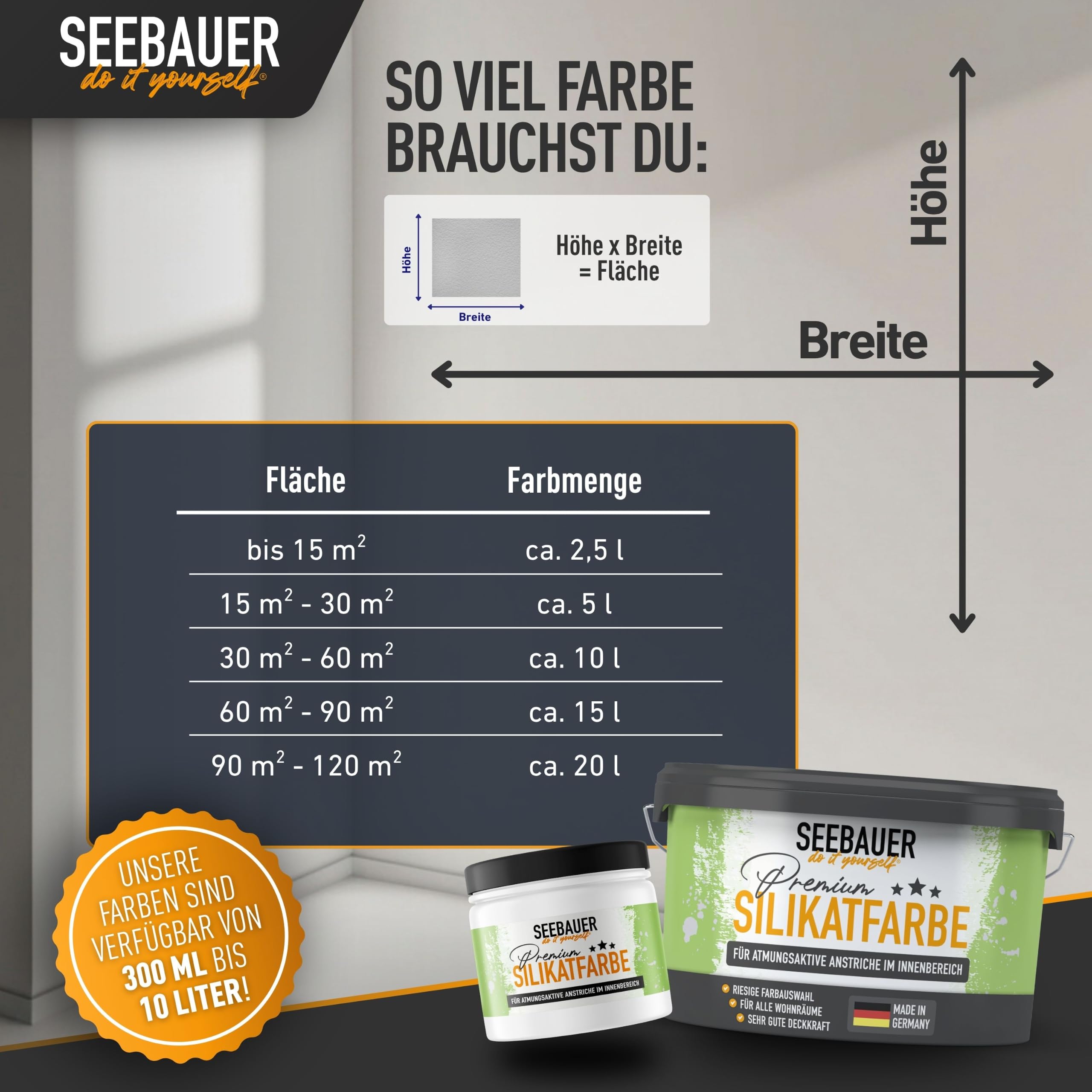 Silikatfarbe Weiß 5L für Innen (No. 000 Weiß) Atmungsaktive Mineralfarbe für Allergiker - Abwaschbare Wandfarbe - Farbtöne hohe Deckkraft
