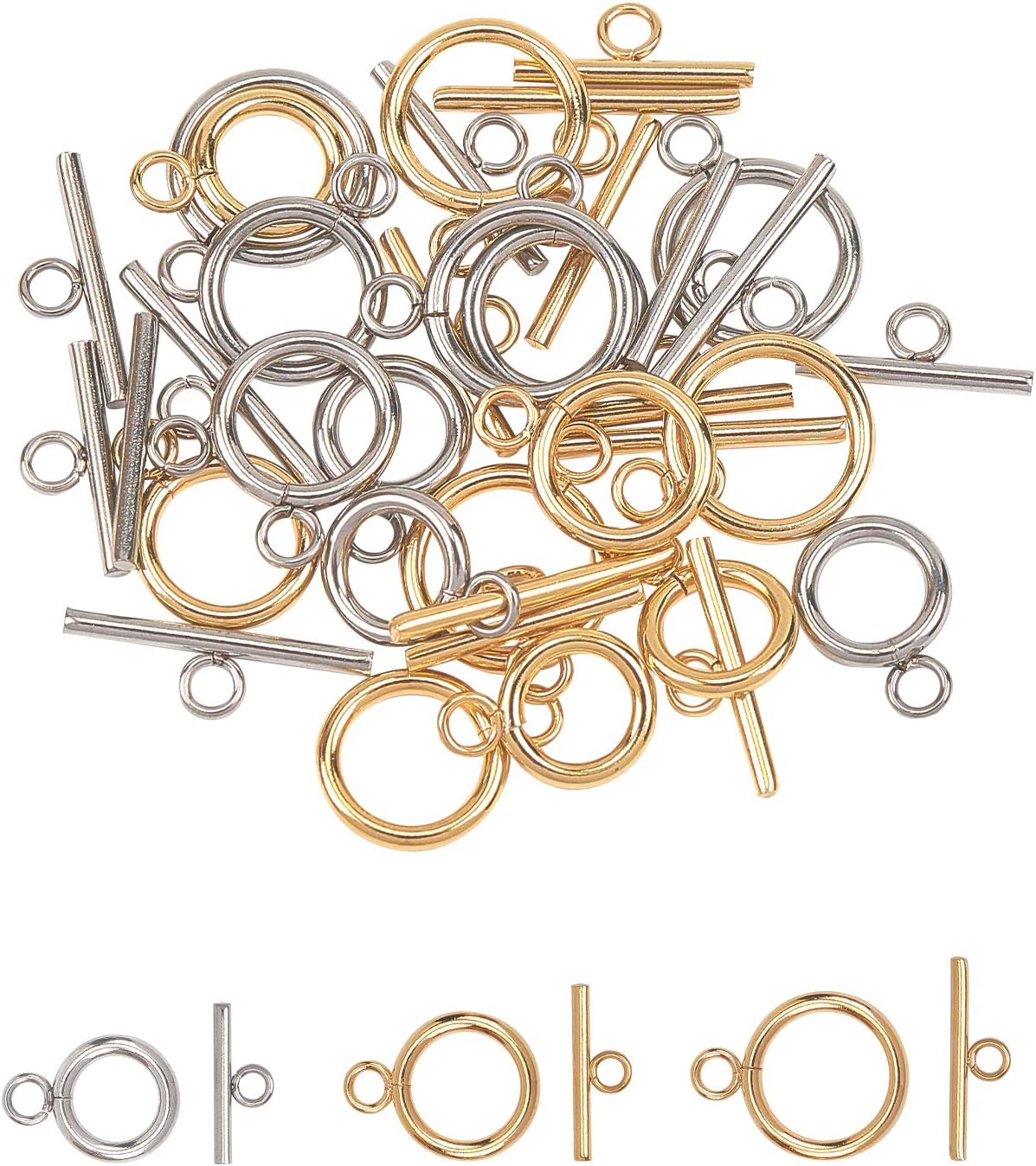 24 Set Stainless Steel Toggle Clasps - Round IQ T-bar Closures For DIY Jewelry Making