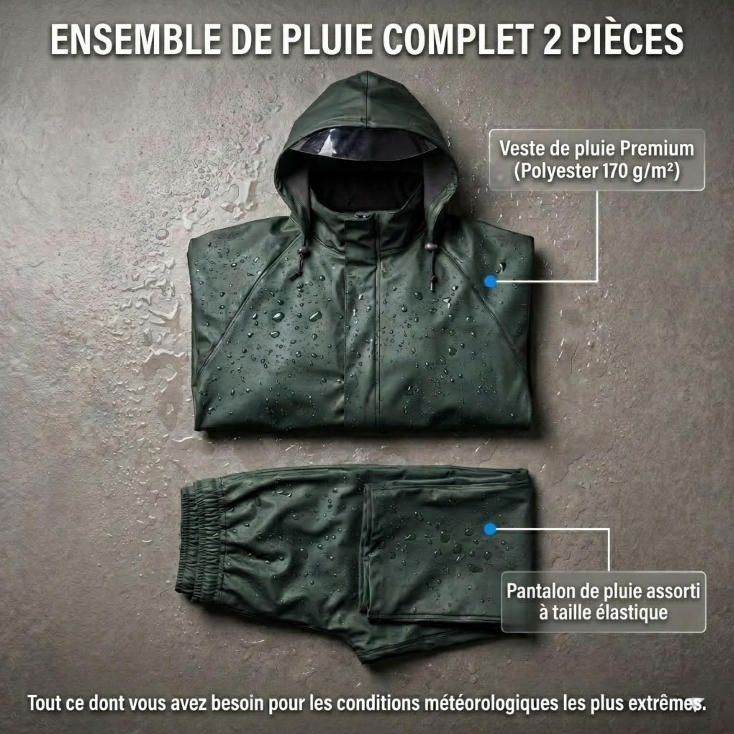NEO TOOLS Veste de pluie pour hommes avec capuche ou set de pluie avec pantalon de pluie, taille M-3XL | Imperméable EN 343, tissu PU+PVC, 310g/m2, coutures collées, décapage à l'abri de l'eau