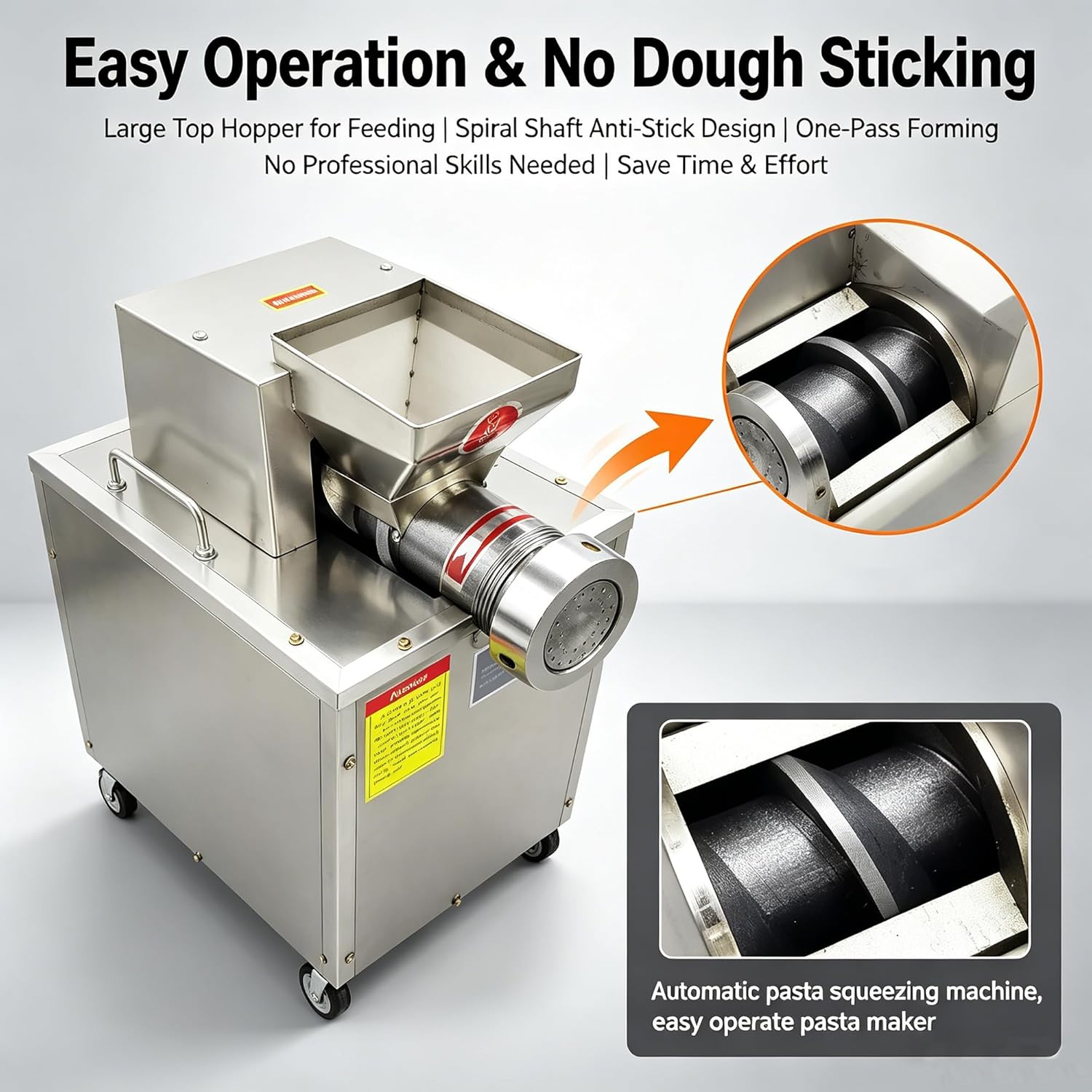 Commercial Pasta Making Machine 15-20kg/h Automatic Pasta Squeezing Machine Penne Macaroni/Conchiglie/Stelline/Fusilli Maker with 3 Dies, Stainless Steel Body, Easy to Move 110V