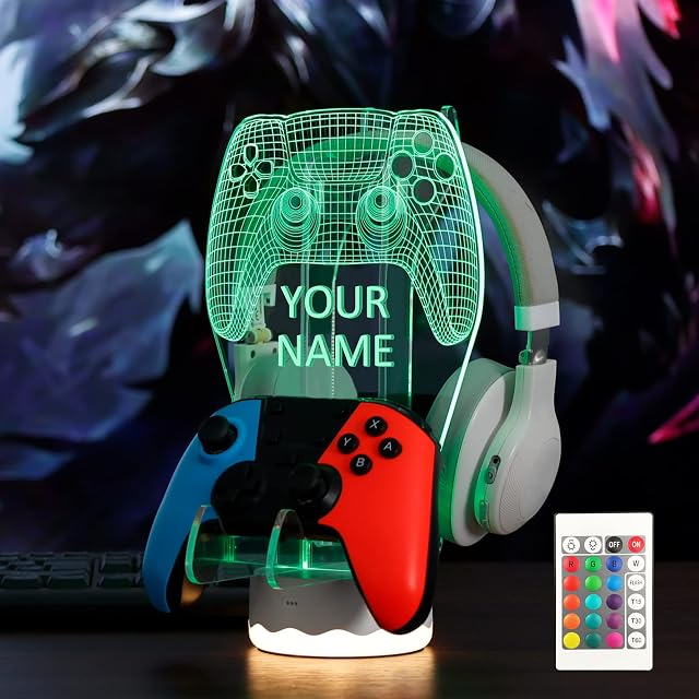 YuanDian Light up Headphone Controller Holder 16 Colors 3D LED Lights Gamepad Stand Game Controller Hanger for All